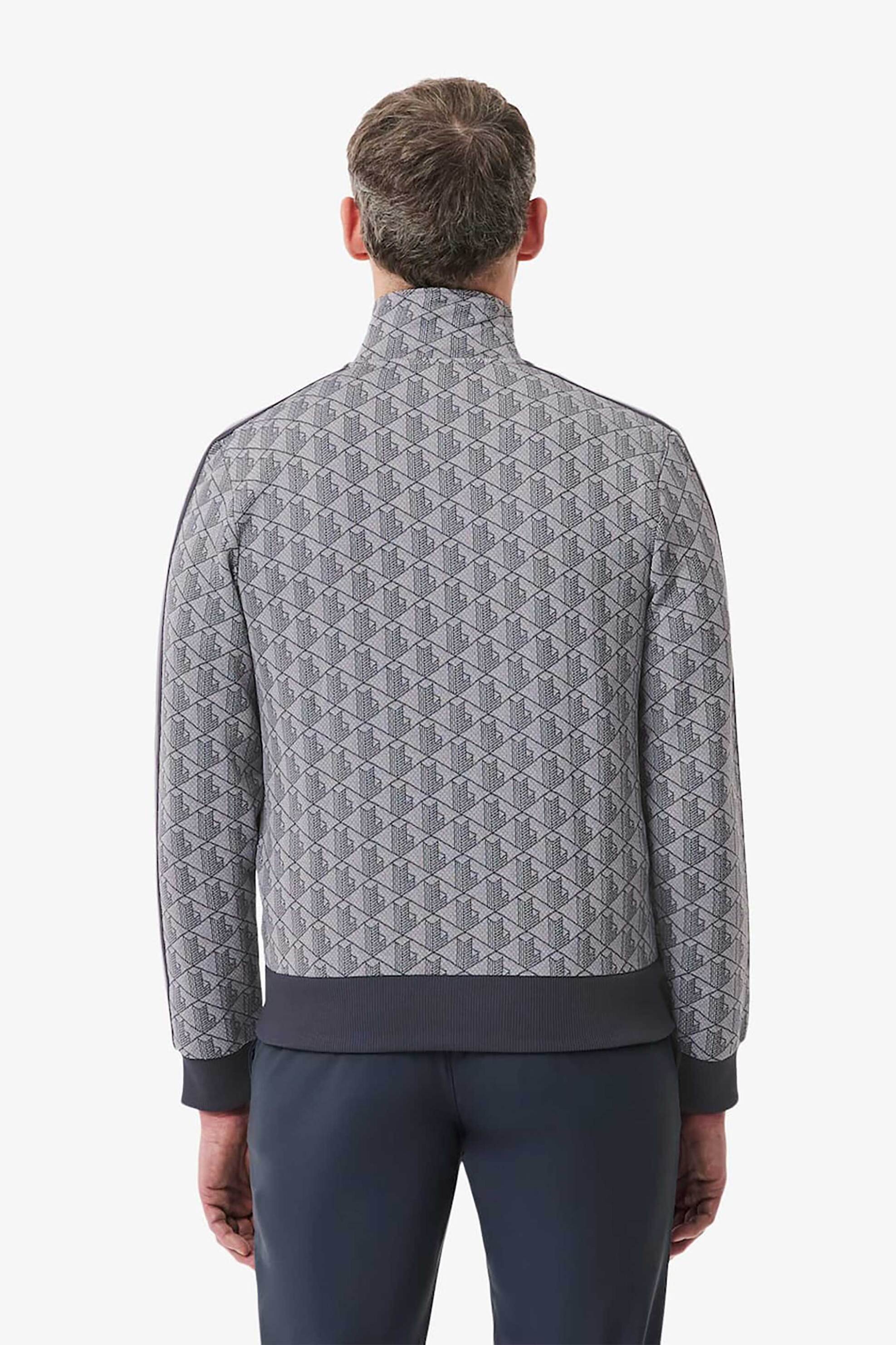 Lacoste Ανδρική Ζακέτα Φούτερ με All-Over Monogram Print Regular Fit - Sh1368 Γκρι