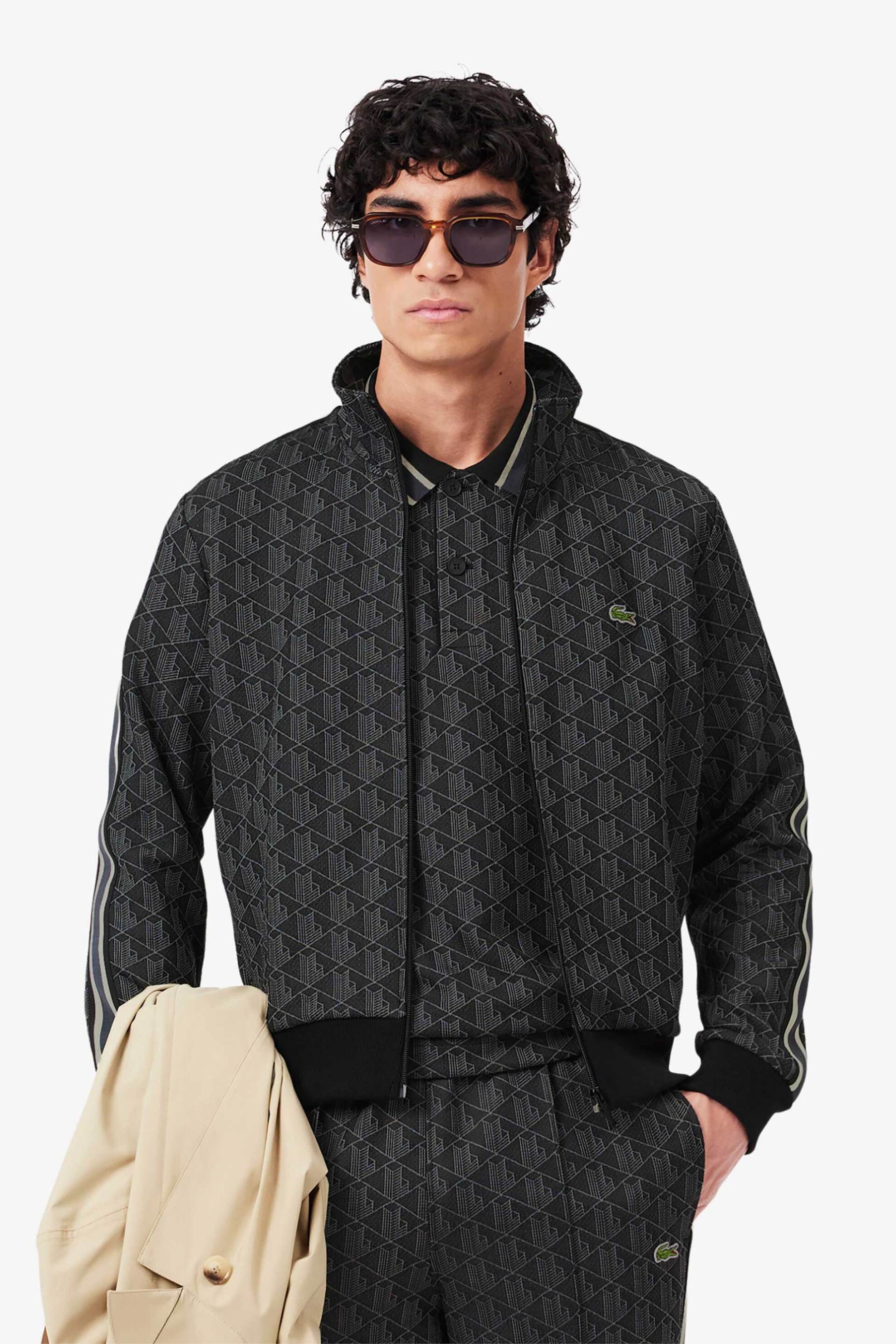 Lacoste ανδρική ζακέτα φούτερ με all-over monogram print Regular Fit - SH1368 Μαύρο