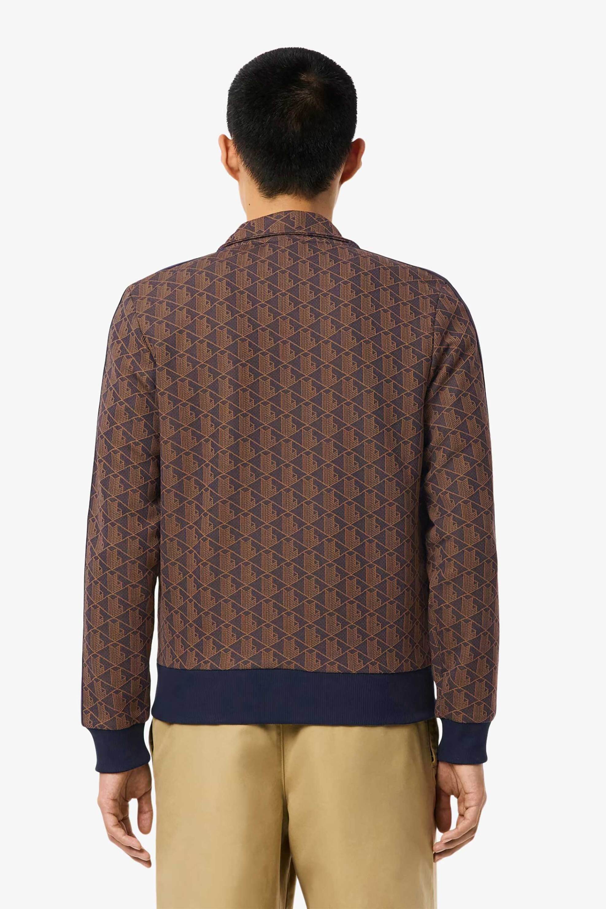 Lacoste Ανδρική Ζακέτα Φούτερ με All-Over Monogram Print Regular Fit - Sh1368 Καφέ