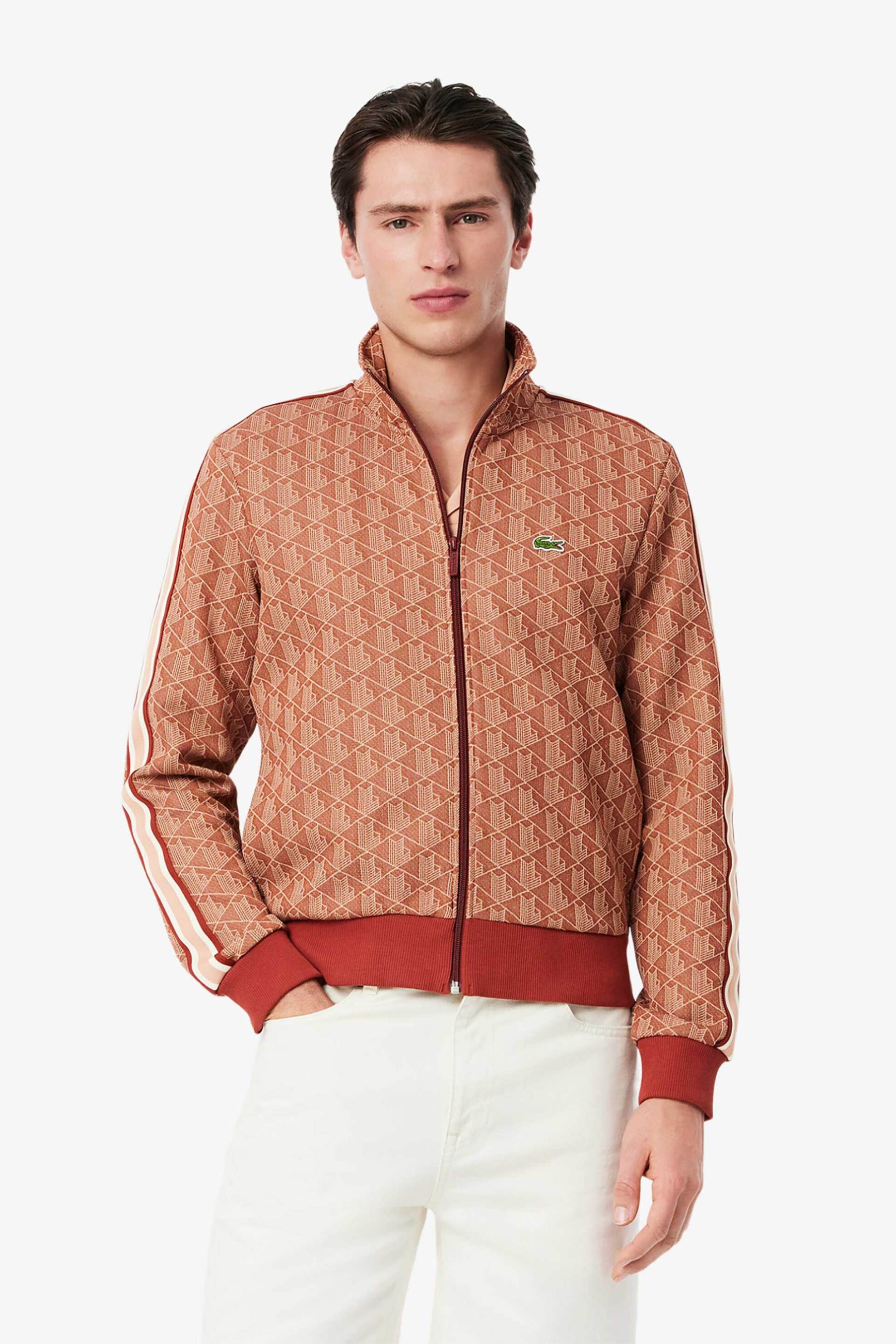 Lacoste ανδρική ζακέτα φούτερ με all-over monogram print Regular Fit - SH1368 Κεραμιδί
