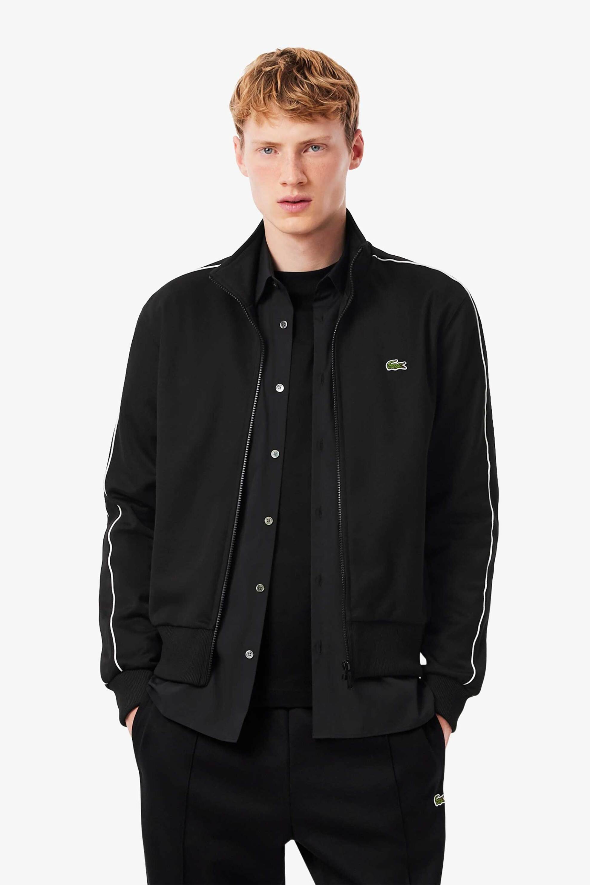 Lacoste ανδρική ζακέτα πικέ με ψηλό λαιμό και κεντημένο λογότυπο Regular Fit - SH1457 Μαύρο