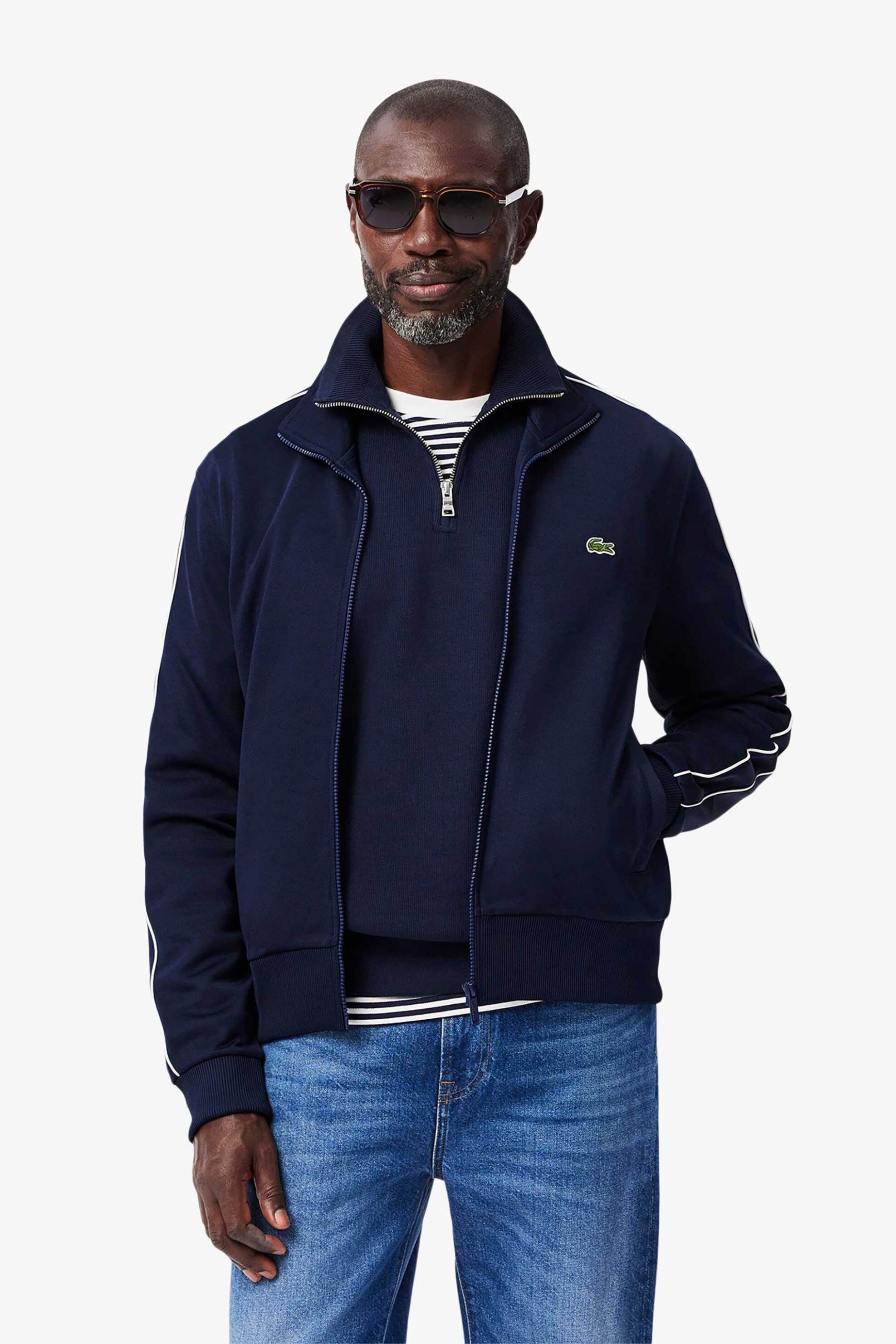 Lacoste ανδρική ζακέτα πικέ με ψηλό λαιμό και κεντημένο λογότυπο Regular Fit - SH1457 Μπλε Σκούρο