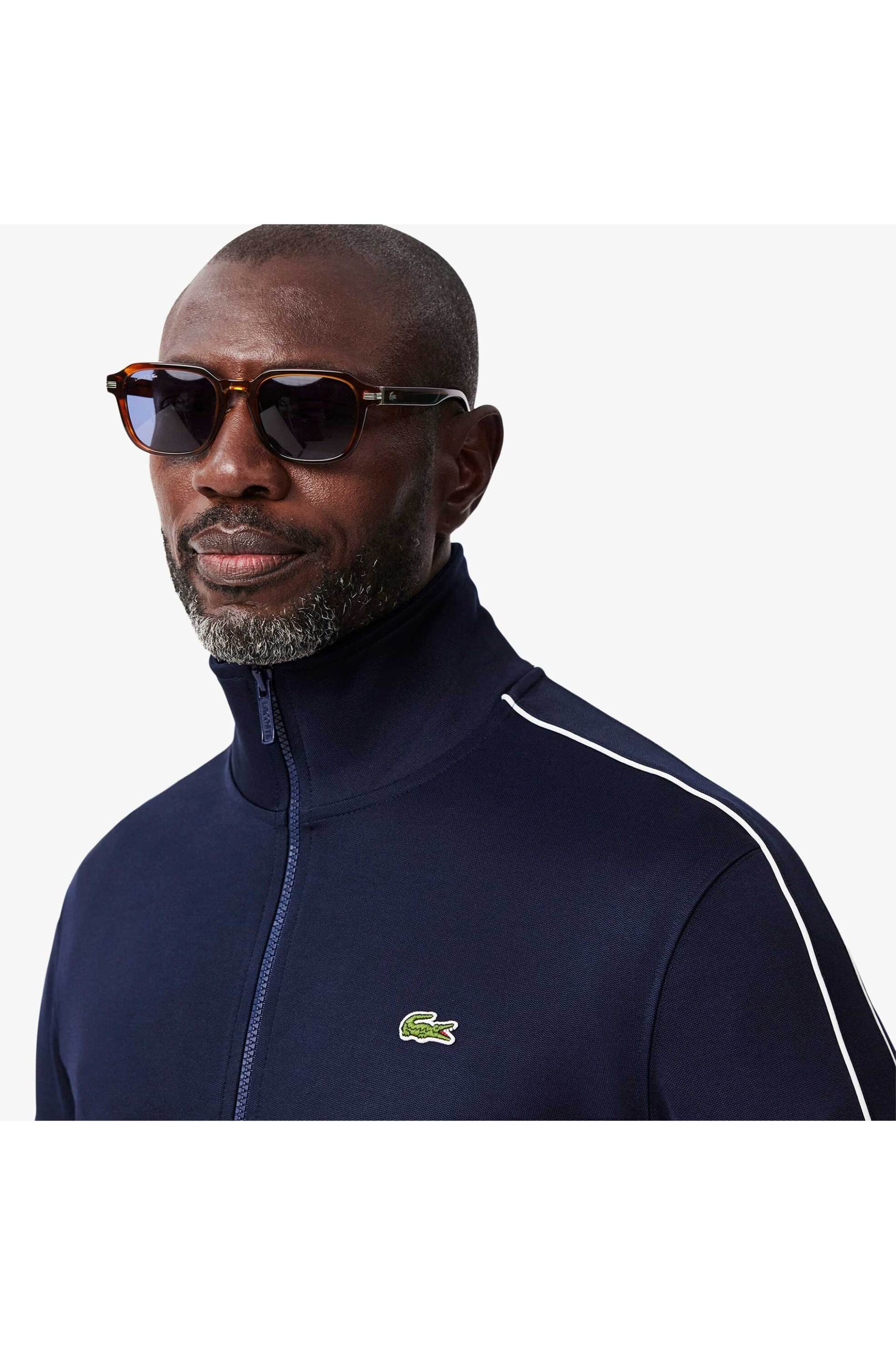 Lacoste ανδρική ζακέτα πικέ με ψηλό λαιμό και κεντημένο λογότυπο Regular Fit - SH1457 Μπλε Σκούρο φωτογραφία