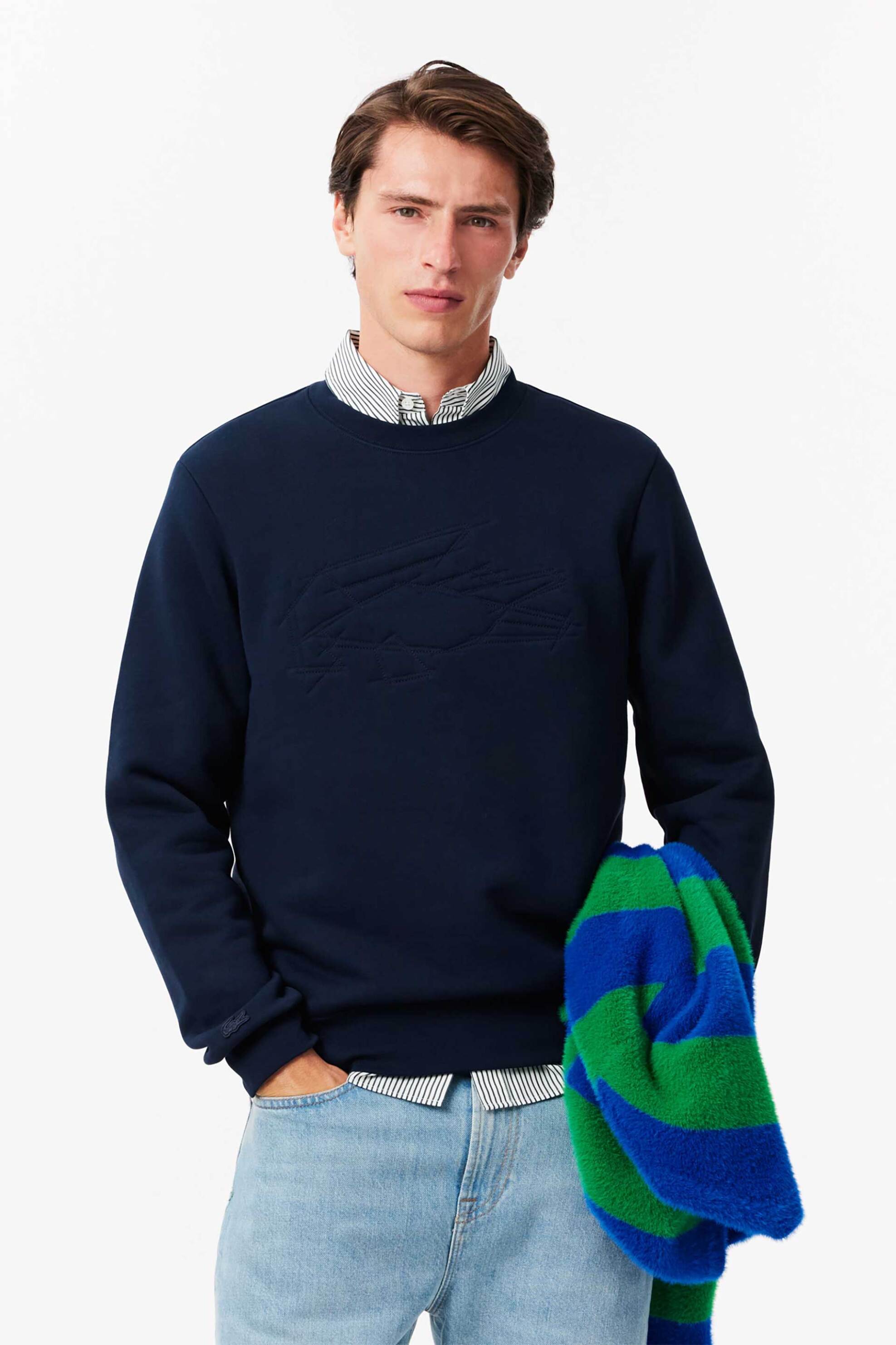 LACOSTE Lacoste ανδρική μπλούζα φούτερ με ανάγλυφο κεντημένο λογότυπο Classic Fit - SH3595-00 Μπλε Σκούρο