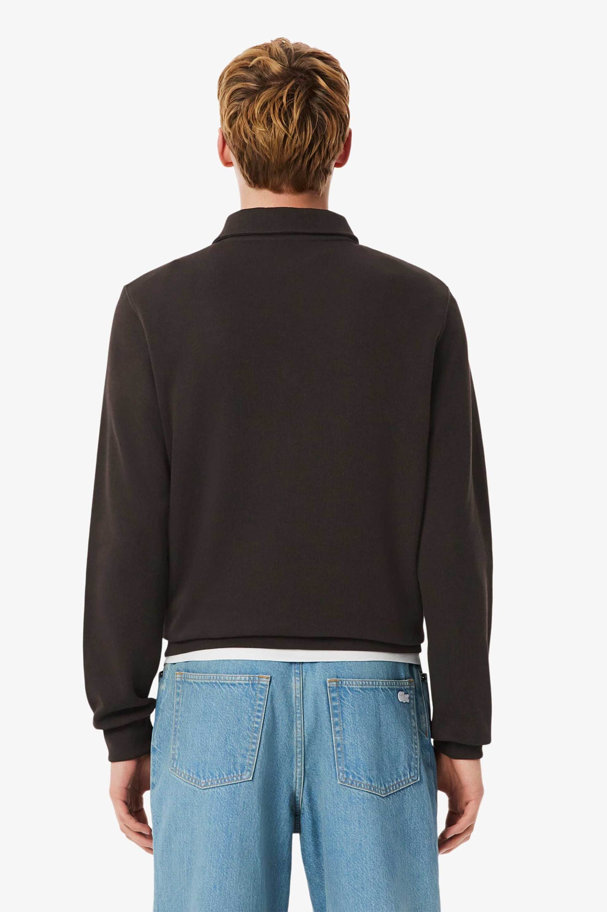 Lacoste ανδρική μπλούζα πόλο ribbed με κεντημένο λογότυπο Classic Fit - SH5781-00 Καφέ φωτογραφία