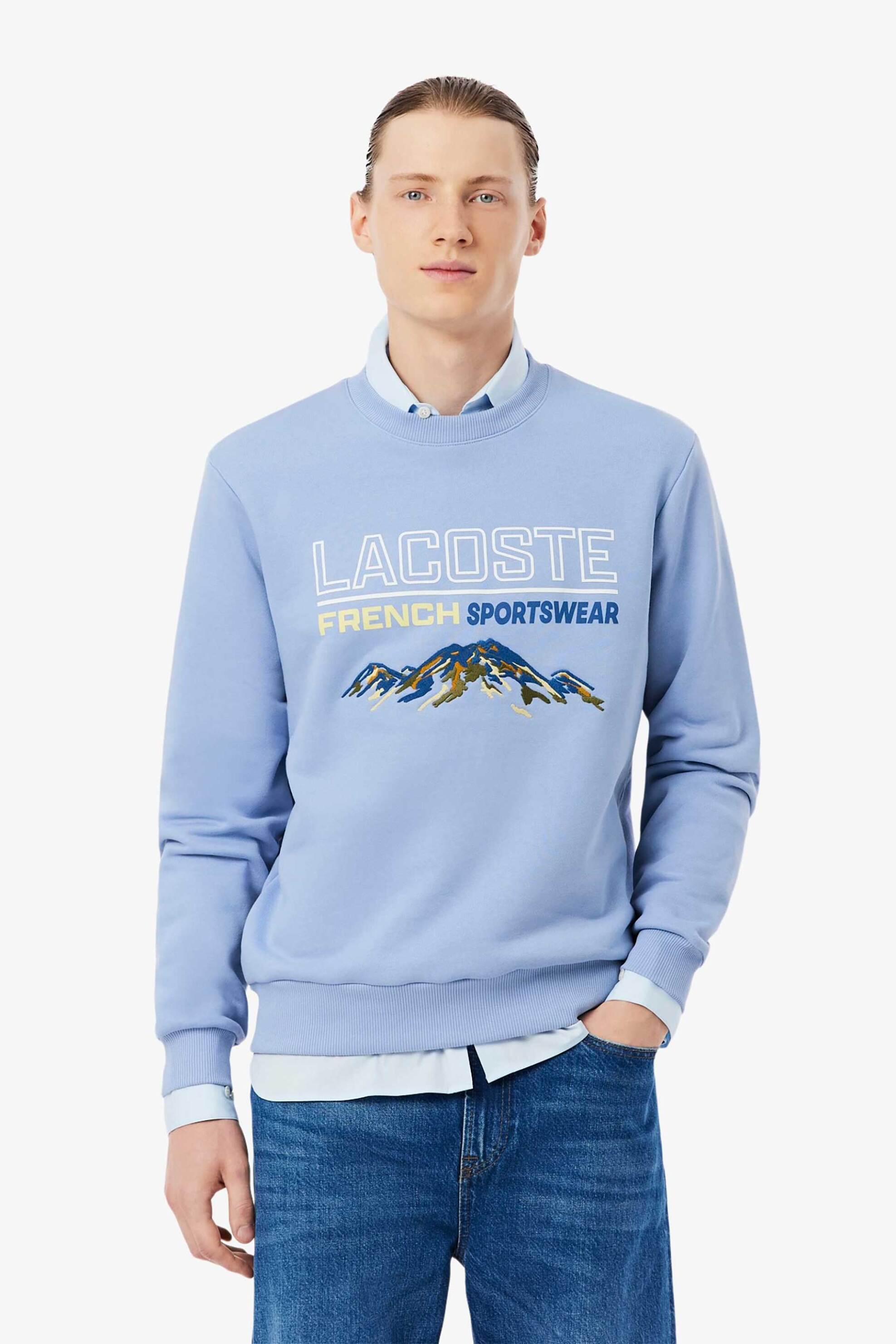 Lacoste ανδρική μπλούζα φούτερ με λογότυπο και mountain motif Classic Fit - SH5884-00 Μπλε Ανοιχτό
