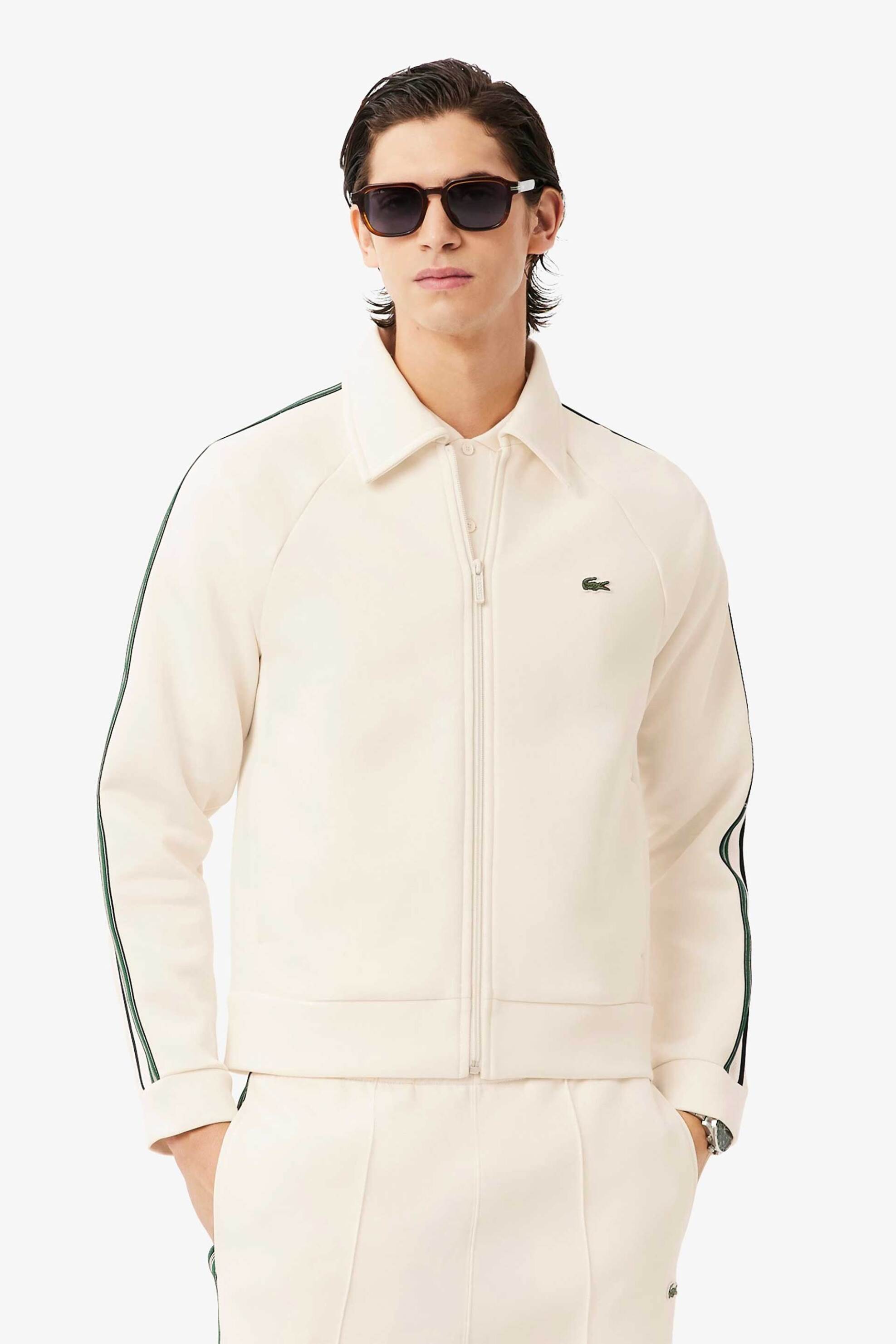 Lacoste ανδρική ζακέτα φούτερ με γιακά και κεντημένο λογότυπο Classic Fit - SH5927-00 Εκρού