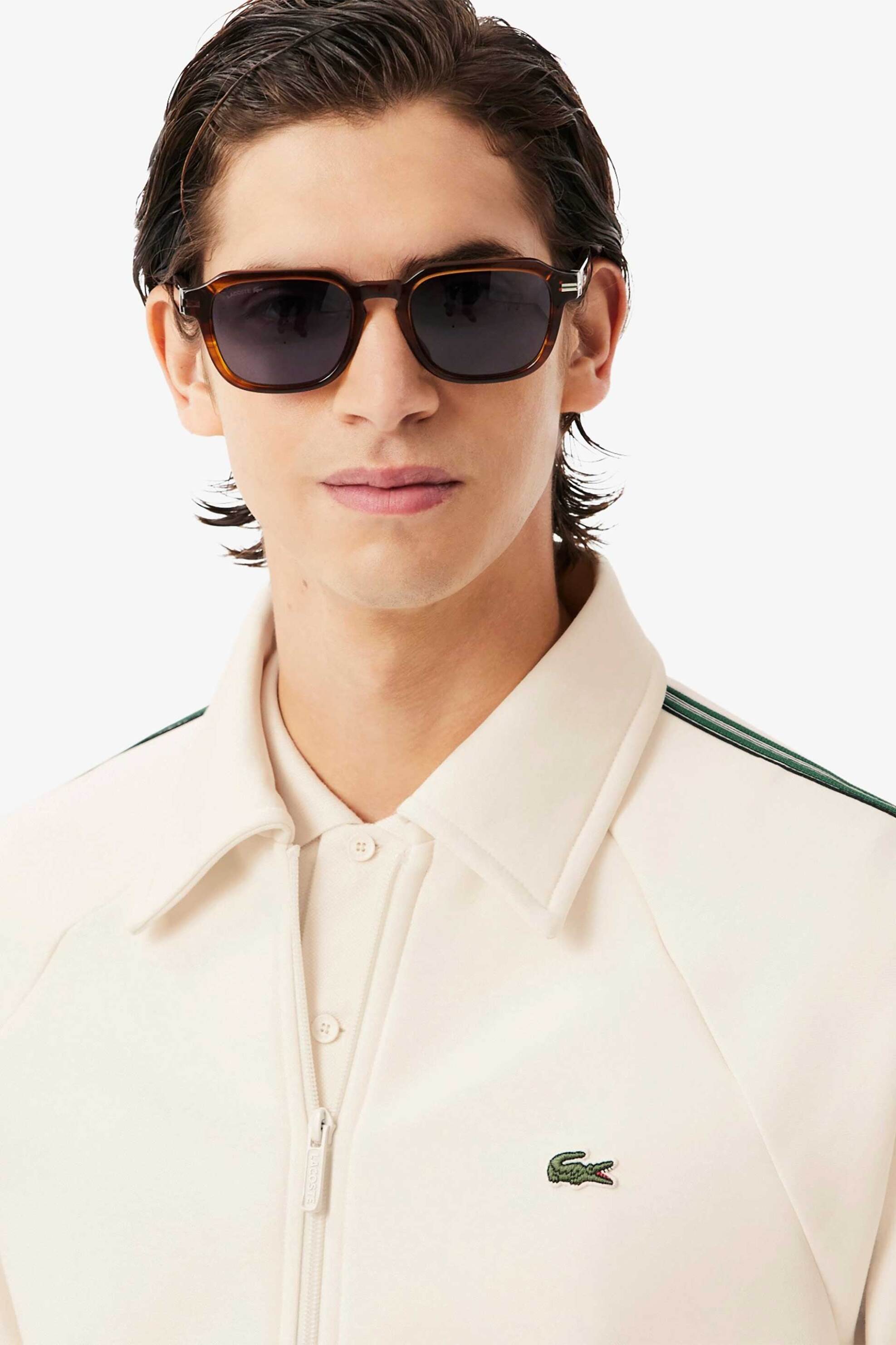 Lacoste ανδρική ζακέτα φούτερ με γιακά και κεντημένο λογότυπο Classic Fit - SH5927-00 Εκρού φωτογραφία