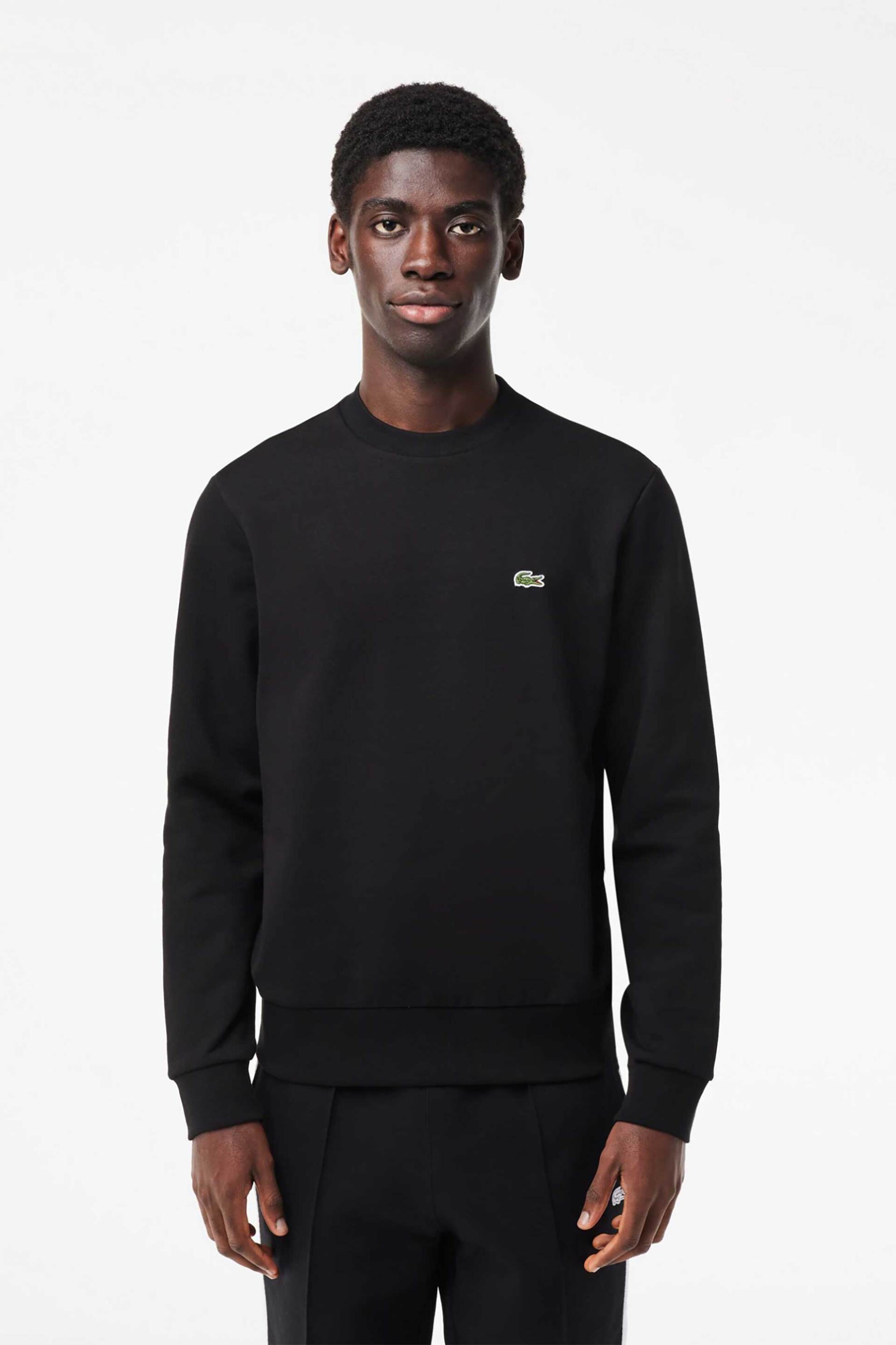 Lacoste ανδρική μπλούζα φούτερ μονόχρωμη με κεντημένο λογότυπο Classic Fit - SH9608 Μαύρο