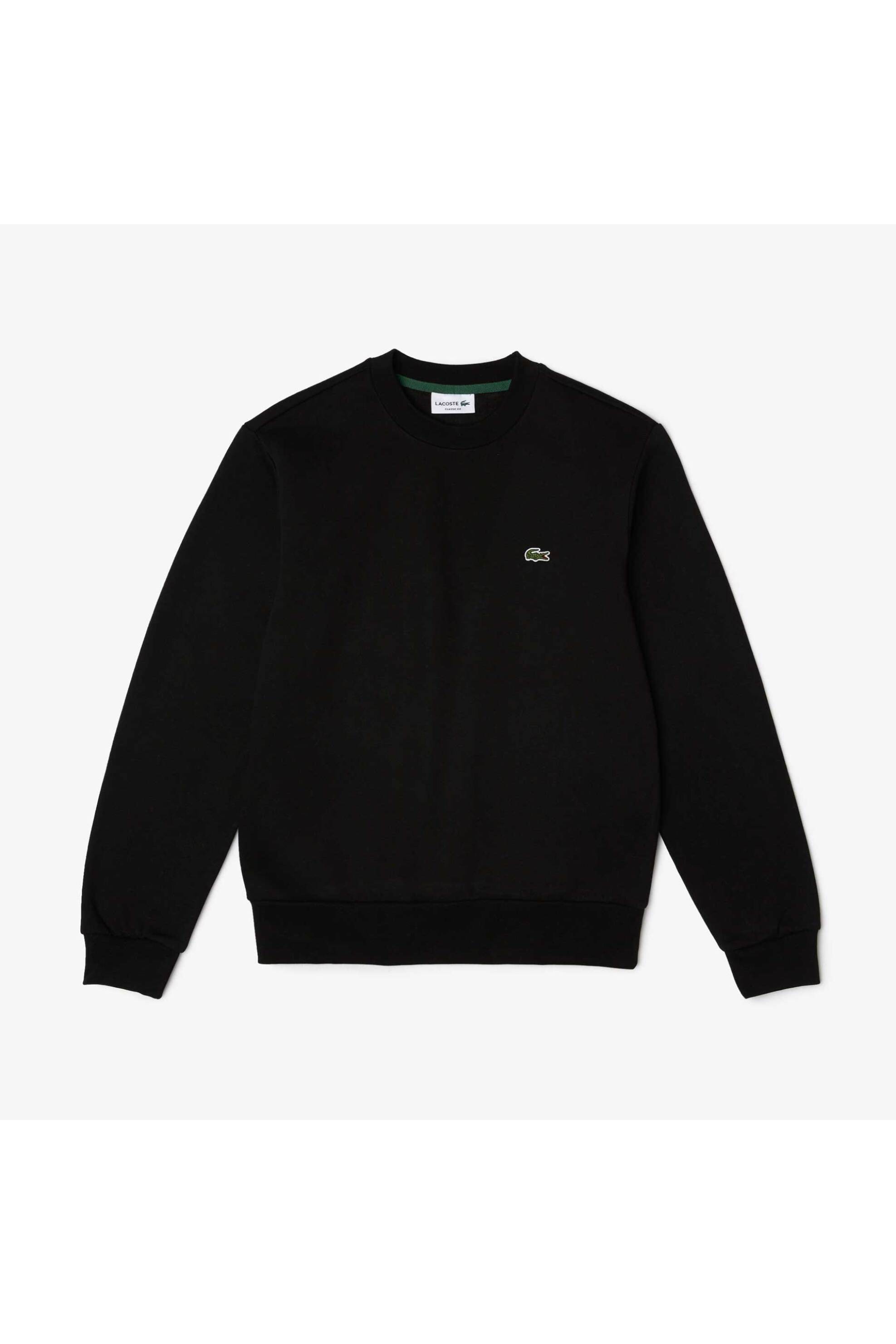 Lacoste ανδρική μπλούζα φούτερ μονόχρωμη με κεντημένο λογότυπο Classic Fit - SH9608 Μαύρο φωτογραφία