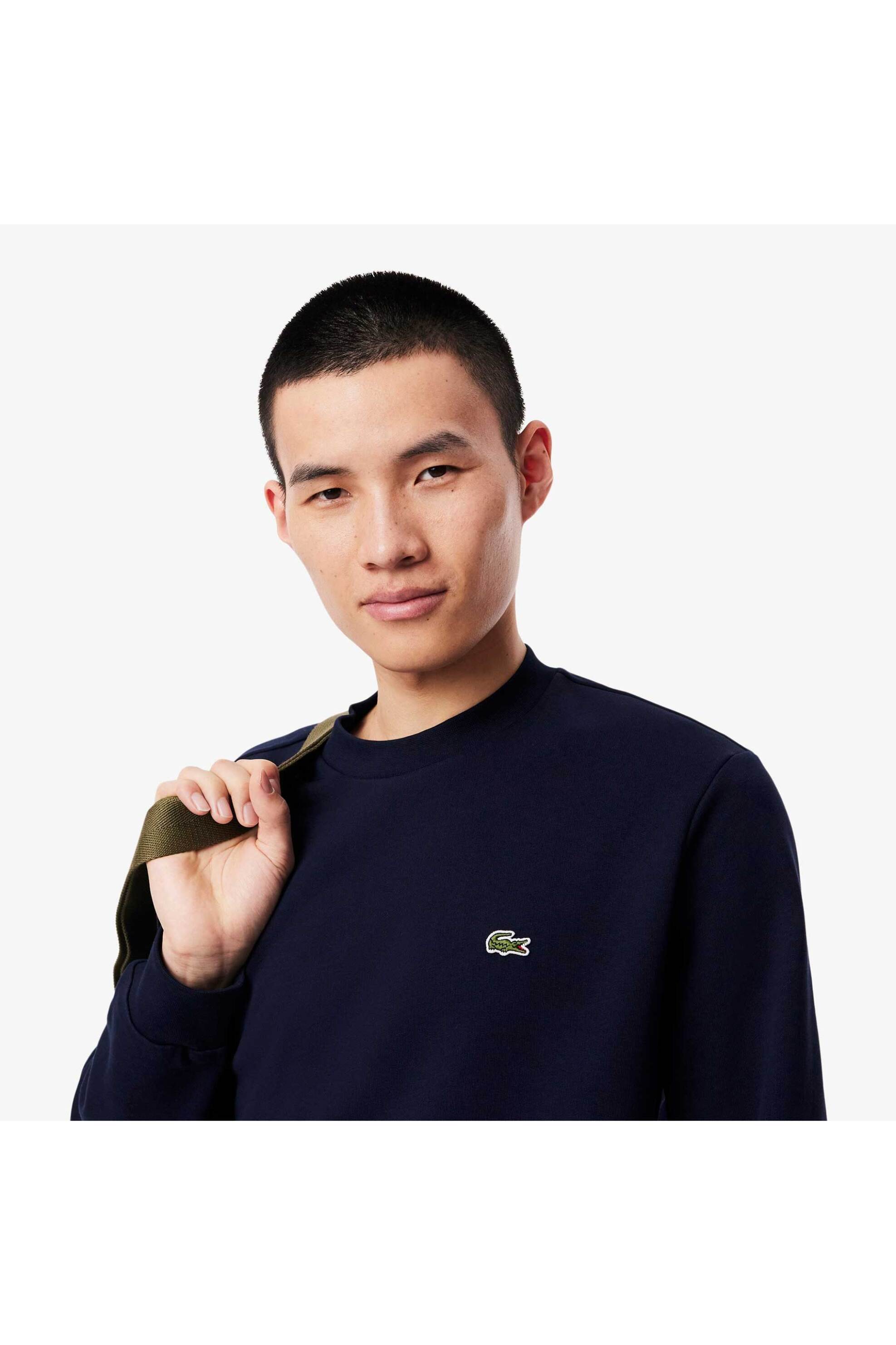 Lacoste ανδρική μπλούζα φούτερ μονόχρωμη με κεντημένο λογότυπο Classic Fit - SH9608 Μπλε Σκούρο φωτογραφία