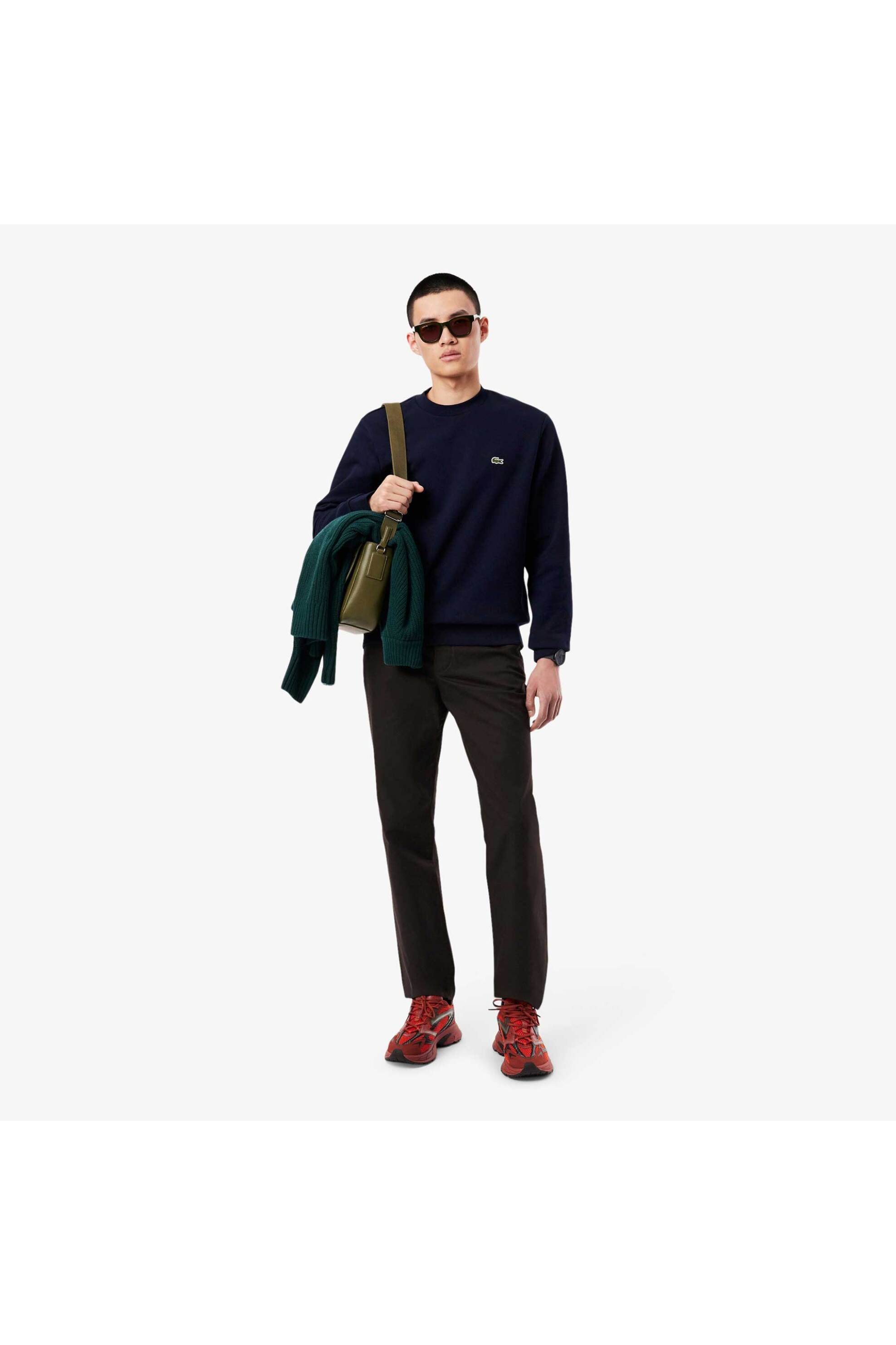 Lacoste ανδρική μπλούζα φούτερ μονόχρωμη με κεντημένο λογότυπο Classic Fit - SH9608 Μπλε Σκούρο φωτογραφία