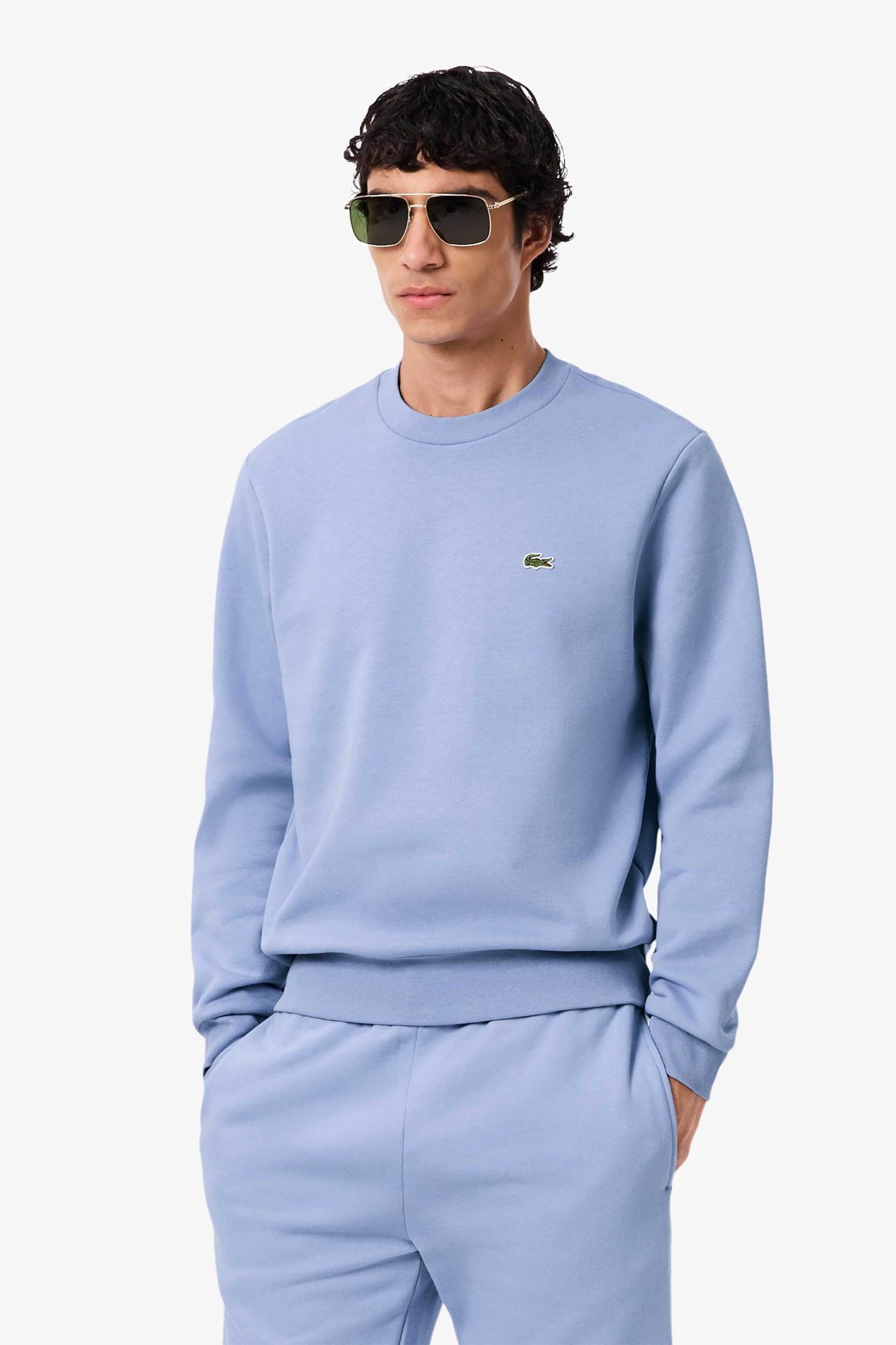 Lacoste ανδρική μπλούζα φούτερ μονόχρωμη με κεντημένο λογότυπο Classic Fit - SH9608 Λιλά