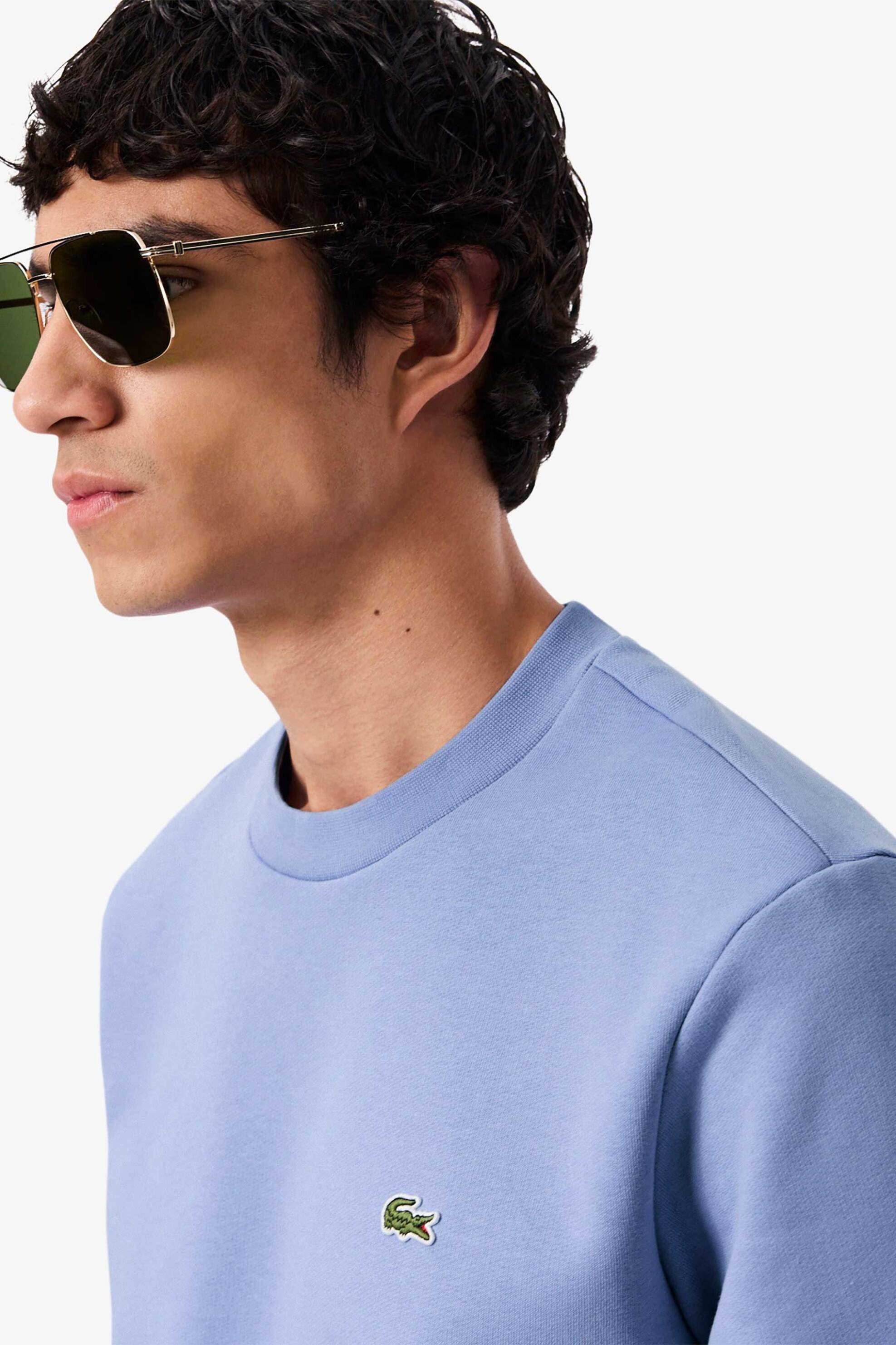 Lacoste ανδρική μπλούζα φούτερ μονόχρωμη με κεντημένο λογότυπο Classic Fit - SH9608 Λιλά φωτογραφία