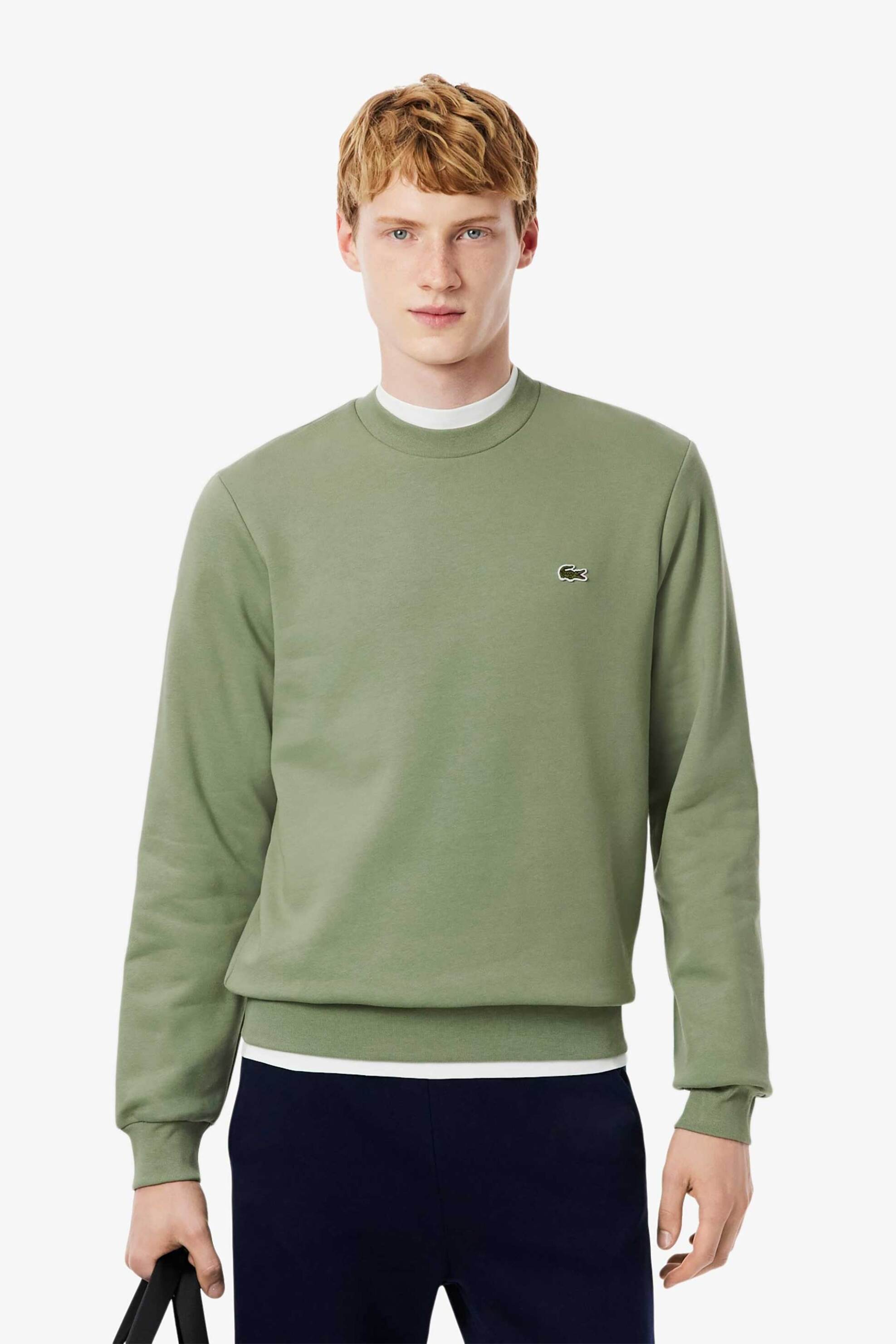 Lacoste ανδρική μπλούζα φούτερ μονόχρωμη με κεντημένο λογότυπο Classic Fit - SH9608 Πράσινο Teal