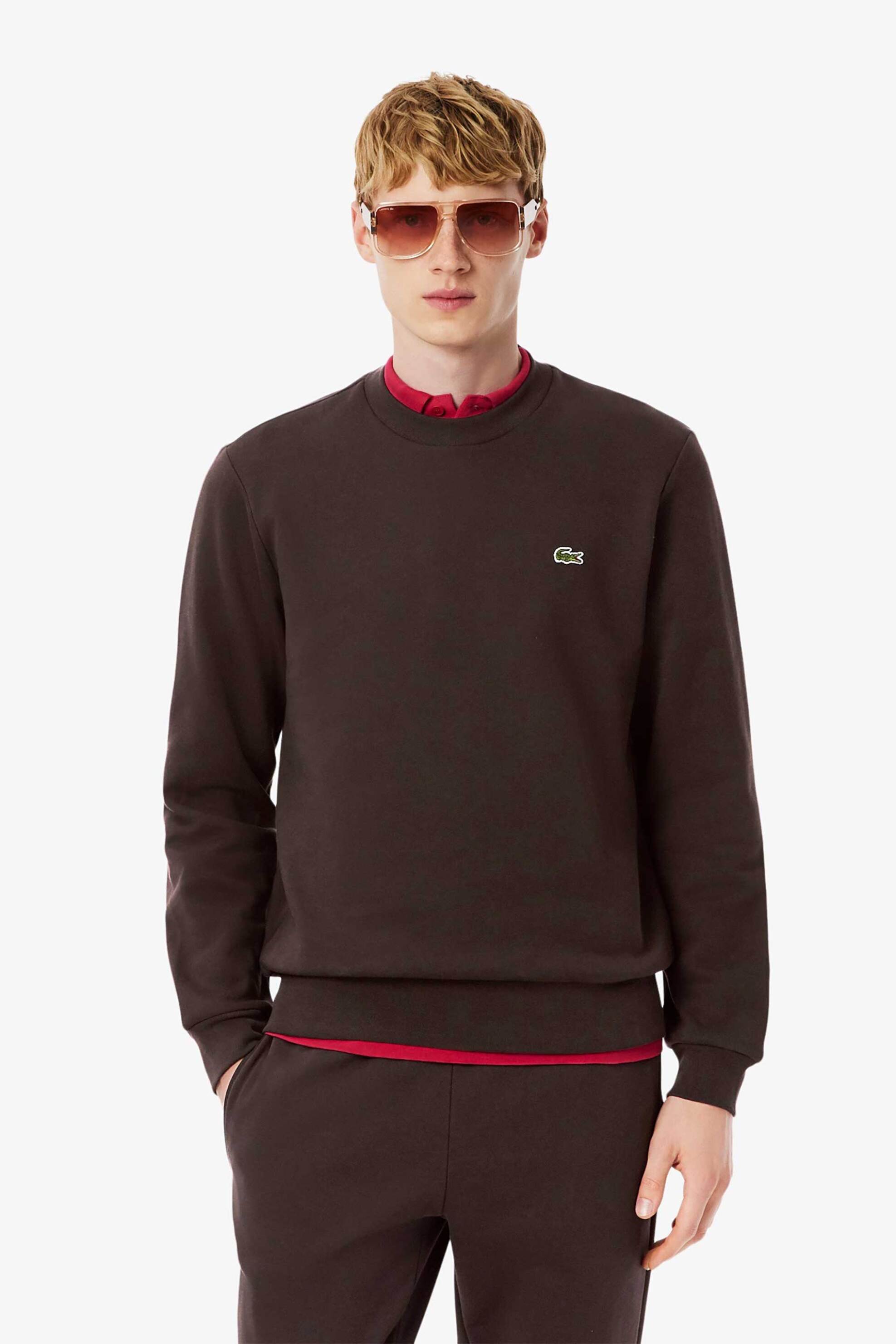LACOSTE Lacoste ανδρική μπλούζα φούτερ μονόχρωμη με κεντημένο λογότυπο Classic Fit - SH9608 Καφέ
