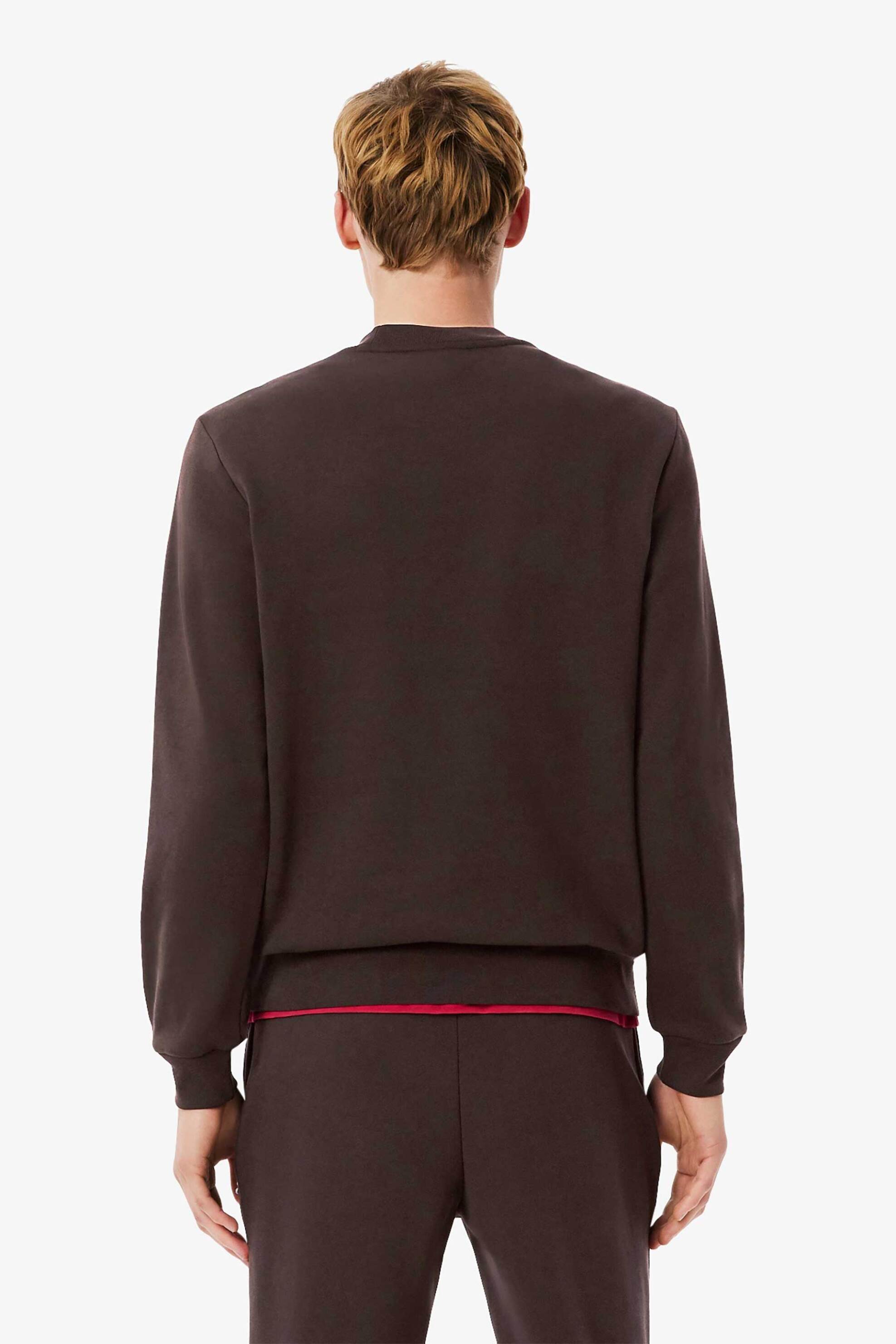 Lacoste ανδρική μπλούζα φούτερ μονόχρωμη με κεντημένο λογότυπο Classic Fit - SH9608 Καφέ φωτογραφία