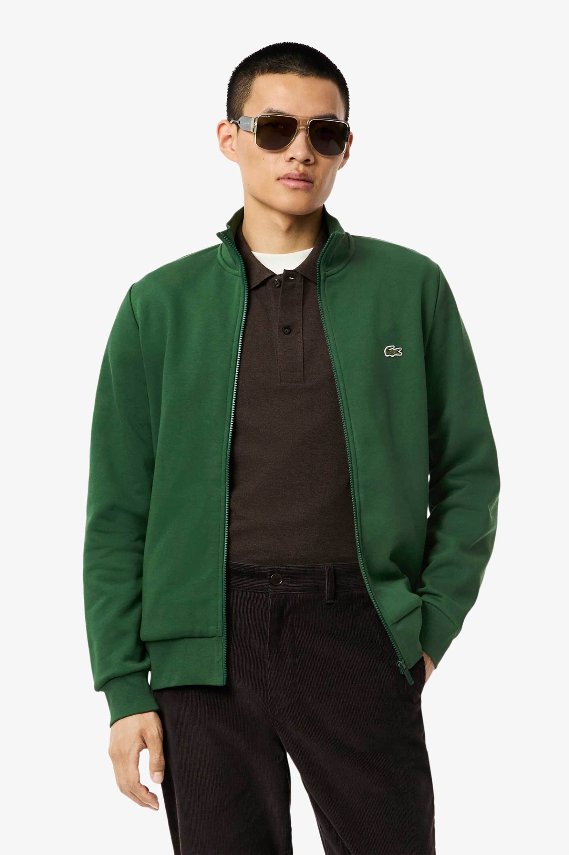 Lacoste ανδρική ζακέτα φούτερ fleece με ψηλό λαιμό και κεντημένο λογότυπο Regular Fit - SH9622 Πράσινο Σκούρο