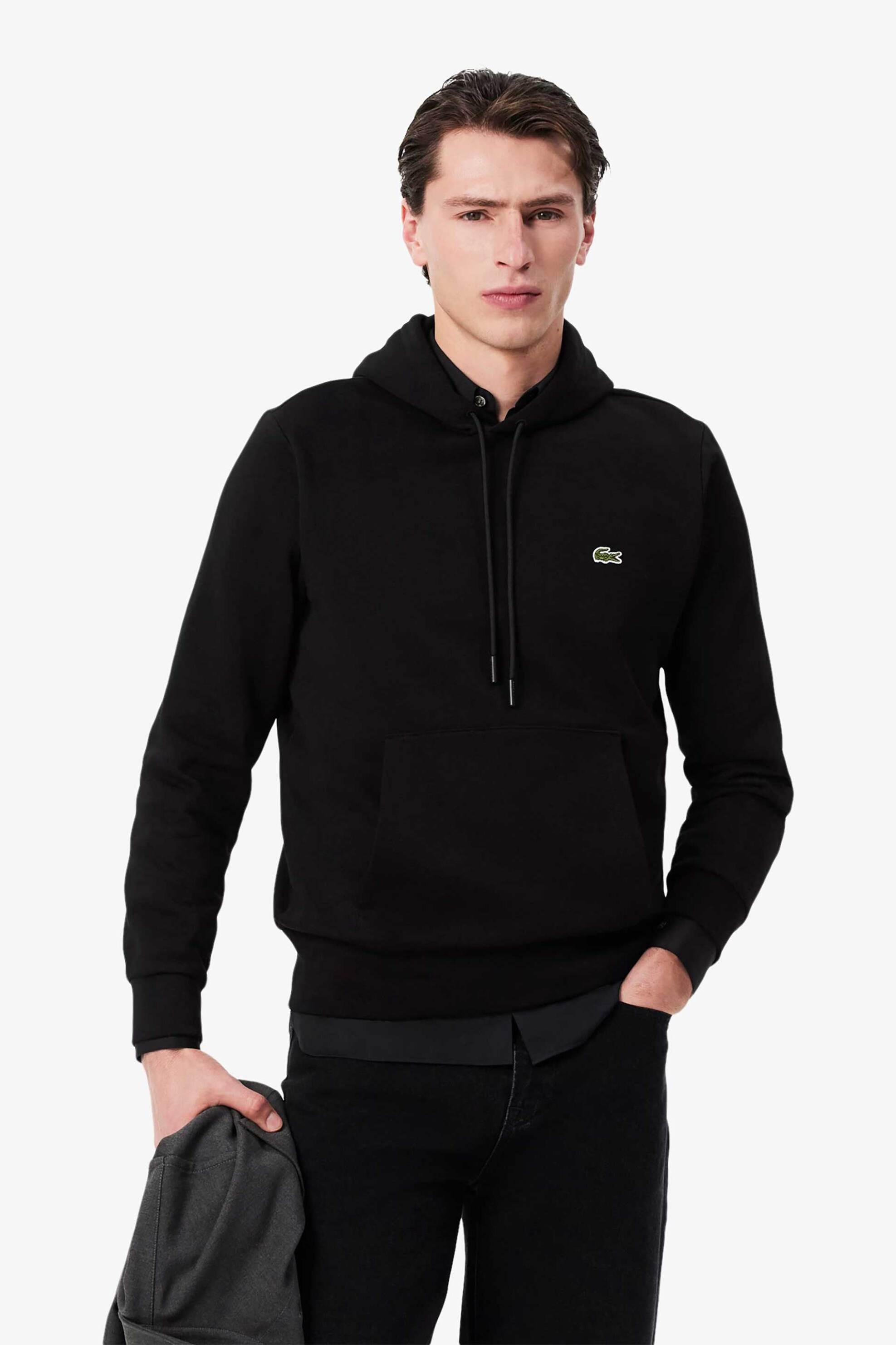 Lacoste ανδρική μπλούζα φούτερ με κουκούλα και κεντημένο λογότυπο - SH9623 Μαύρο