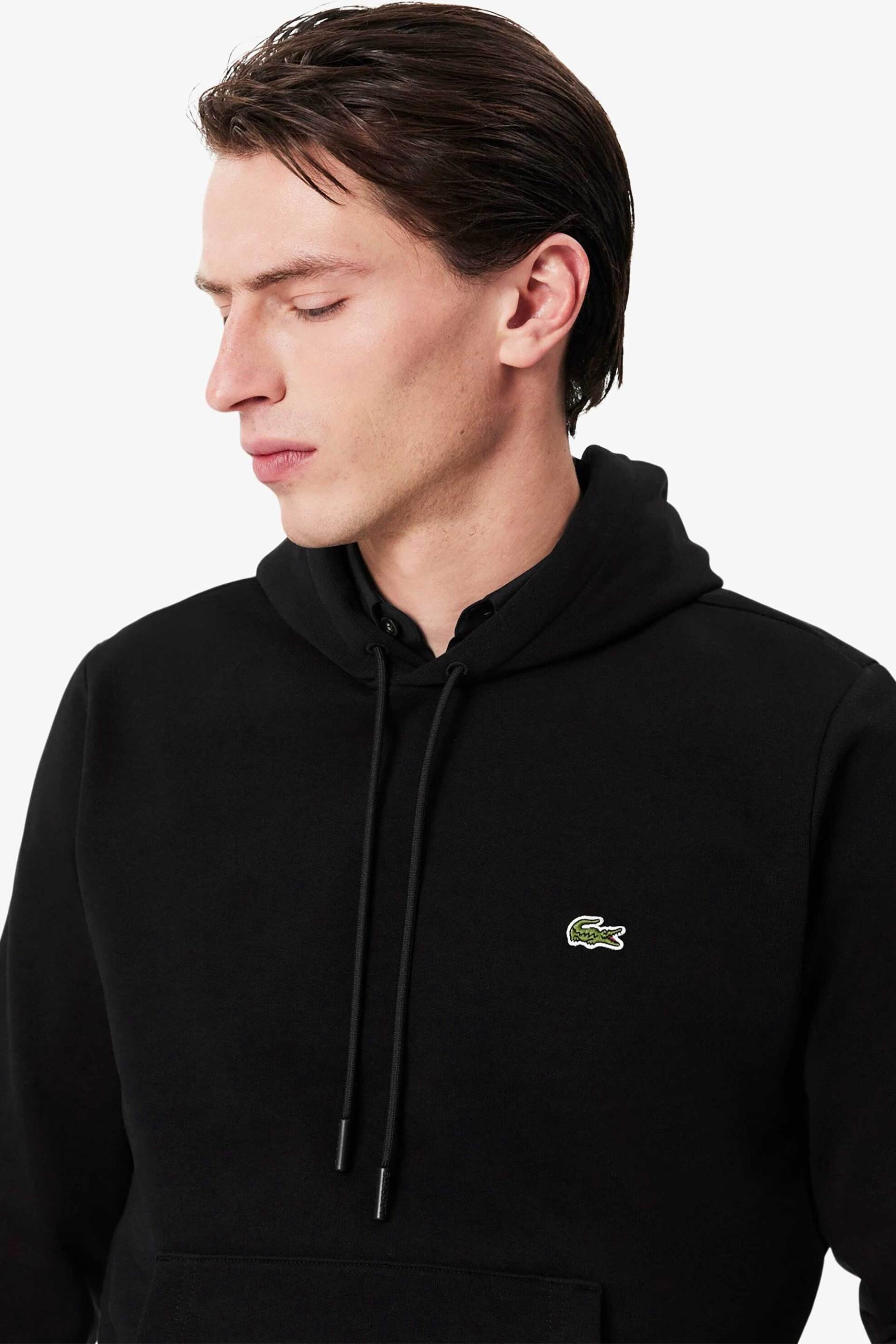 Lacoste ανδρική μπλούζα φούτερ με κουκούλα και κεντημένο λογότυπο - SH9623 Μαύρο φωτογραφία