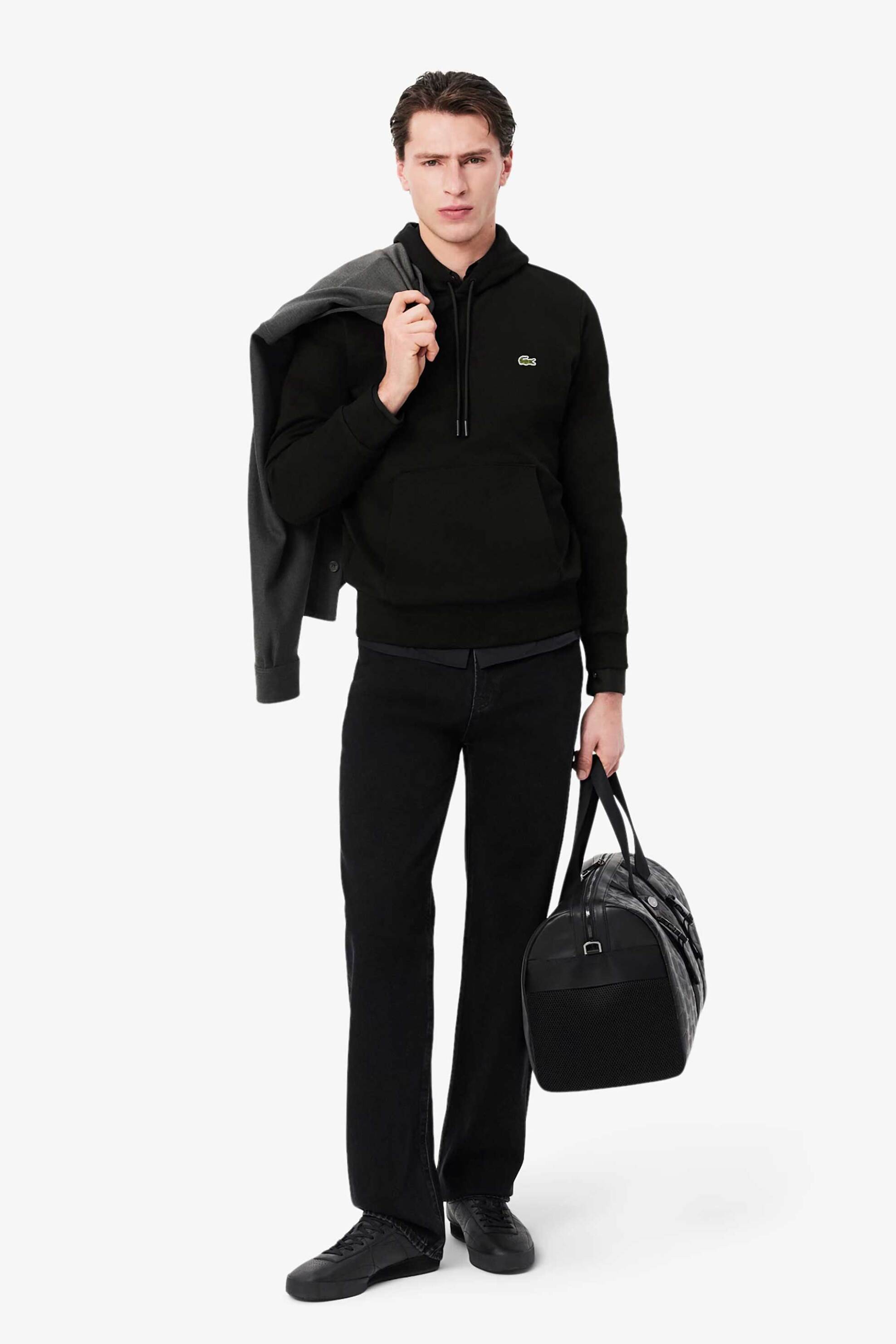 Lacoste ανδρική μπλούζα φούτερ με κουκούλα και κεντημένο λογότυπο - SH9623 Μαύρο φωτογραφία