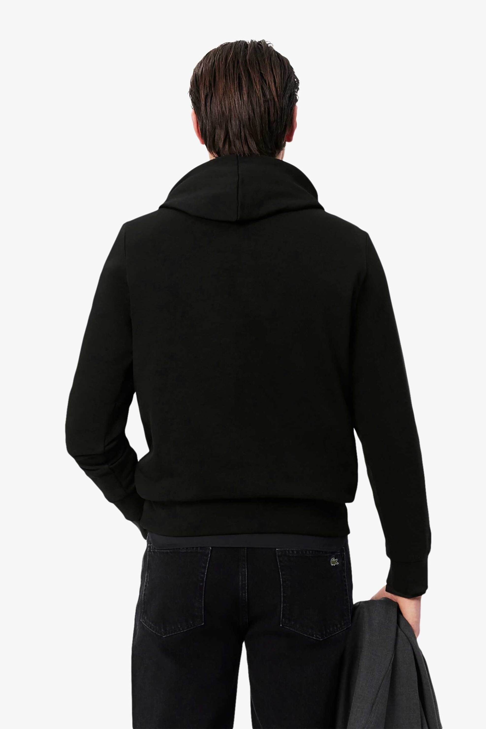 Lacoste ανδρική μπλούζα φούτερ με κουκούλα και κεντημένο λογότυπο - SH9623 Μαύρο φωτογραφία