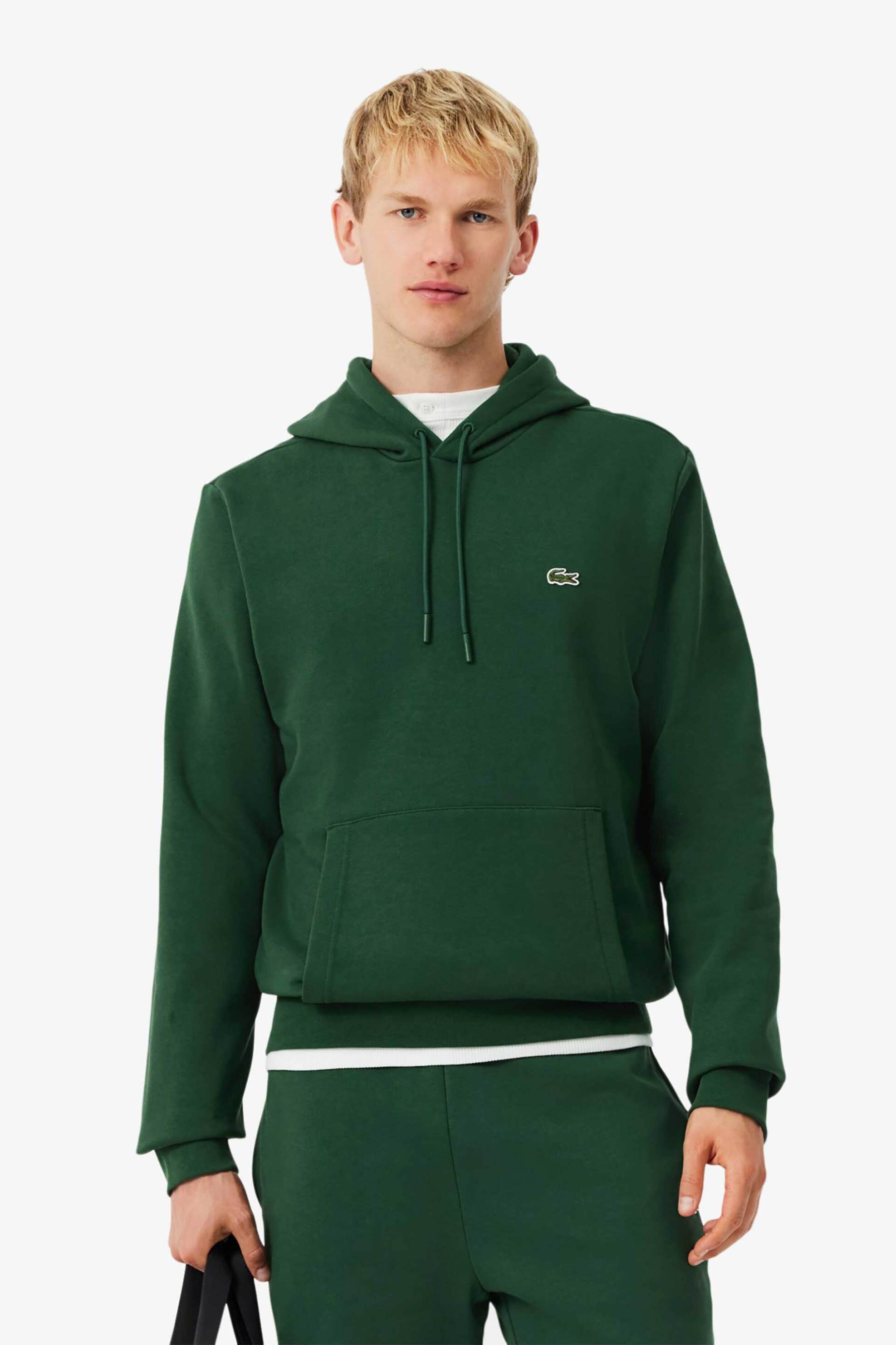 Lacoste ανδρική μπλούζα φούτερ με κουκούλα και κεντημένο λογότυπο Classic Fit - SH9623 Πράσινο Σκούρο