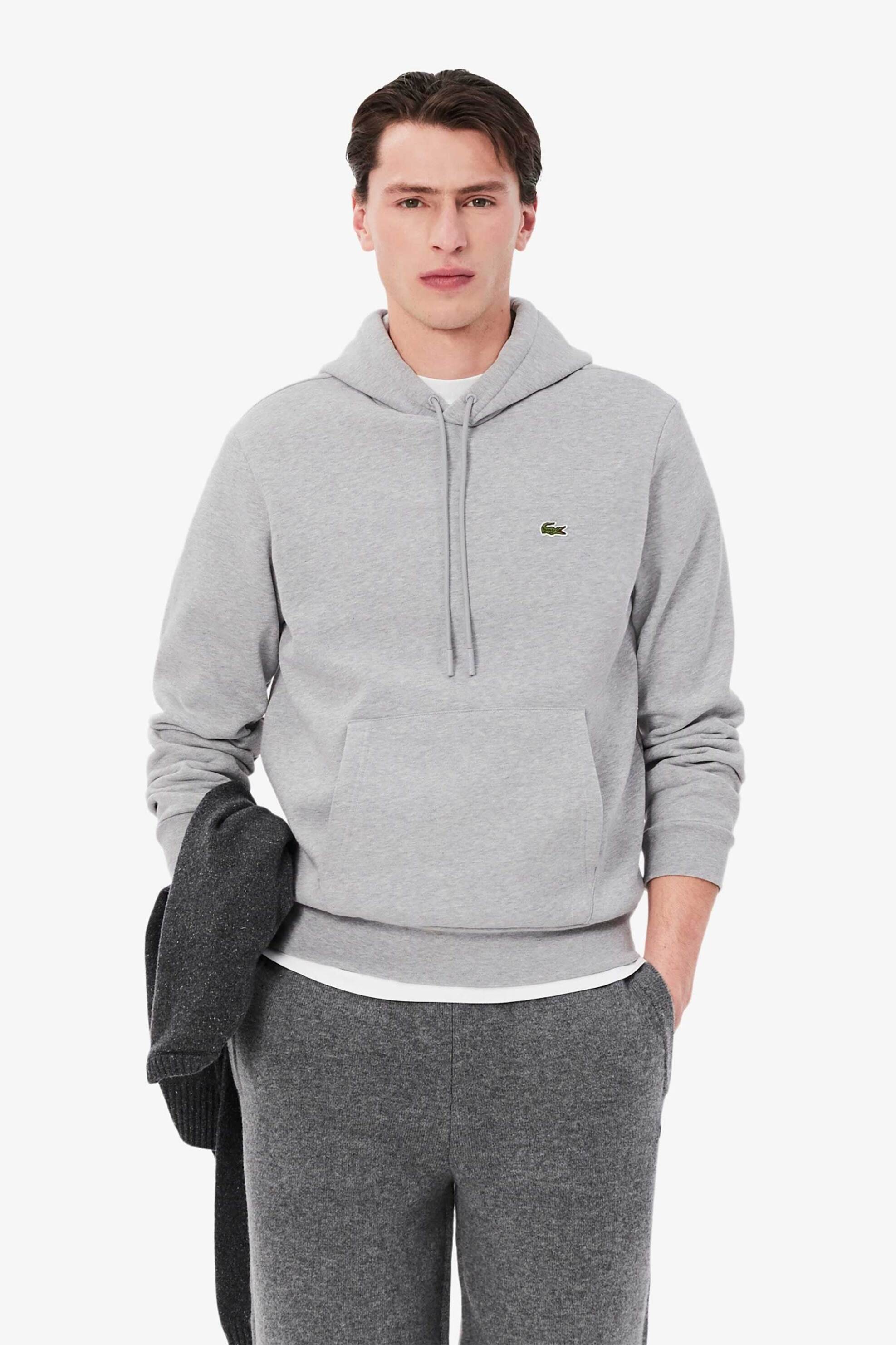 Lacoste ανδρική μπλούζα φούτερ με κουκούλα και κεντημένο λογότυπο - SH9623 Γκρι