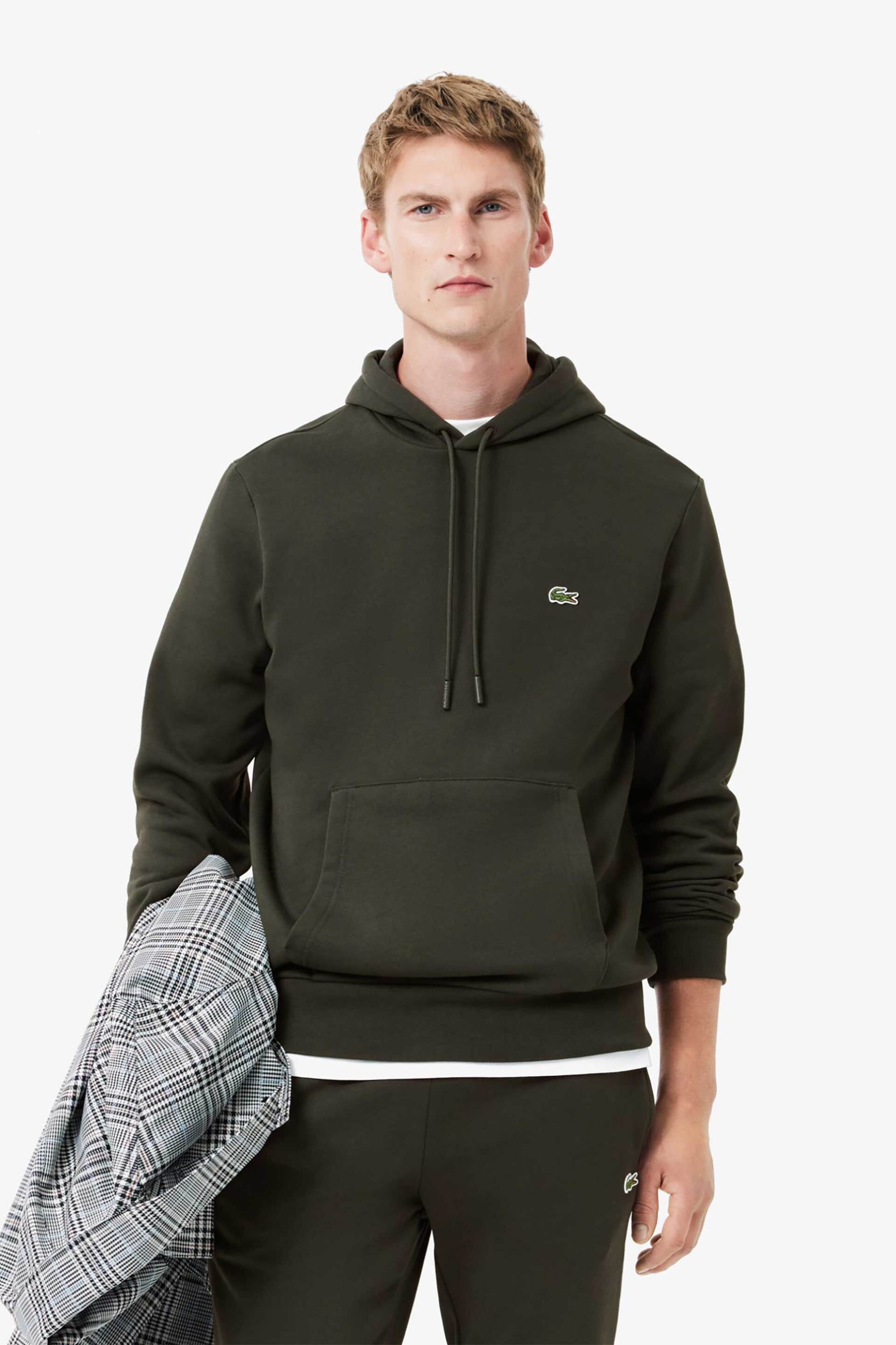 Lacoste ανδρική μπλούζα φούτερ με κουκούλα και κεντημένο λογότυπο Classic Fit - SH9623 Χακί