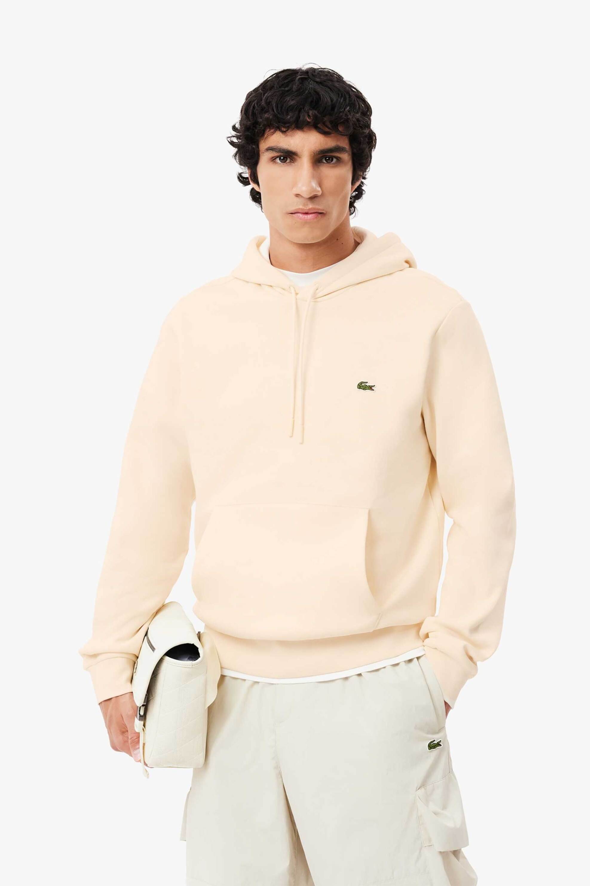 Lacoste ανδρική μπλούζα φούτερ με κουκούλα και κεντημένο λογότυπο - SH9623 Εκρού