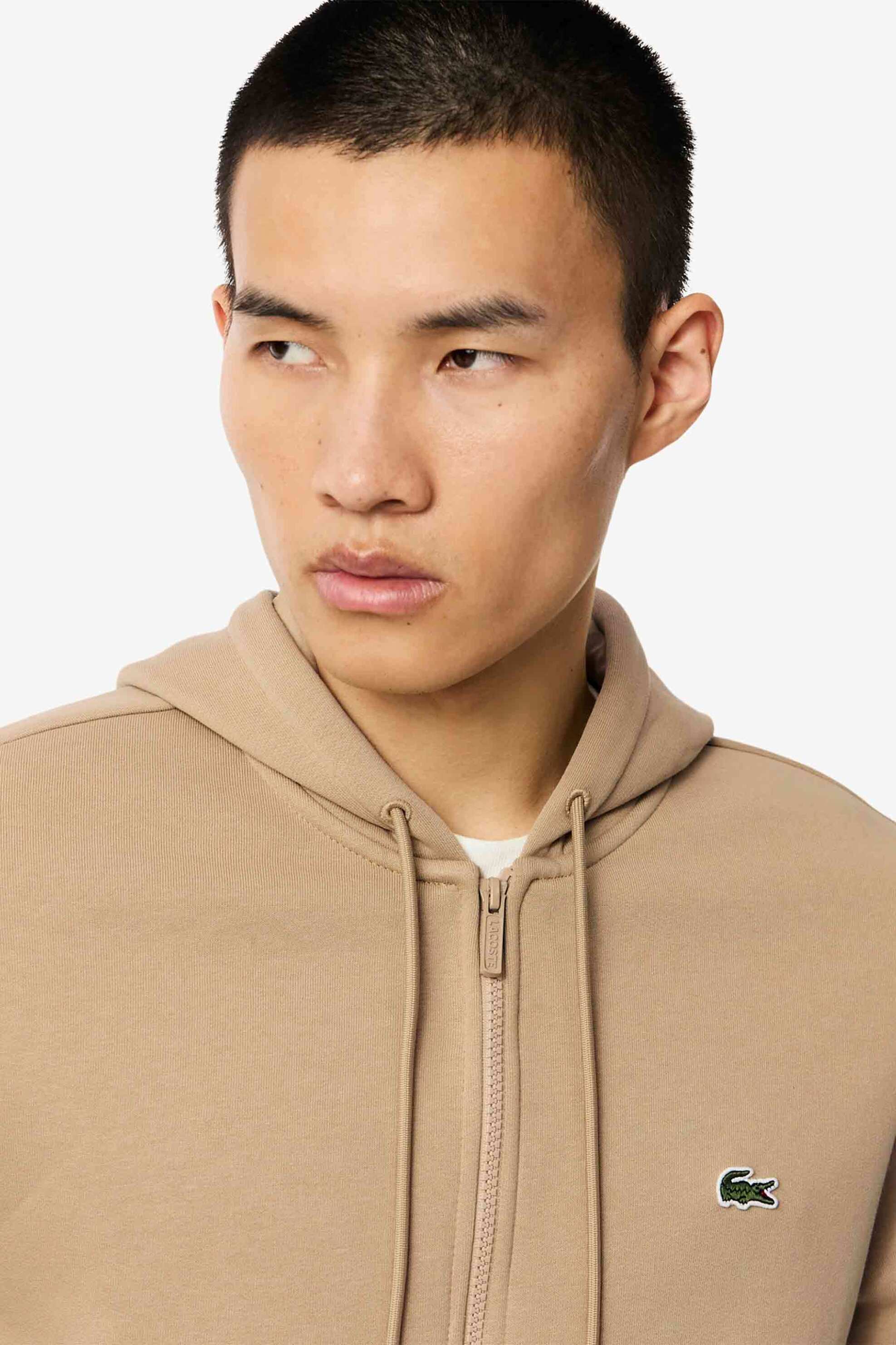 Lacoste ανδρική ζακέτα φούτερ με κουκούλα και κεντημένο λογότυπο Classic Fit - SH9626 Μπεζ φωτογραφία