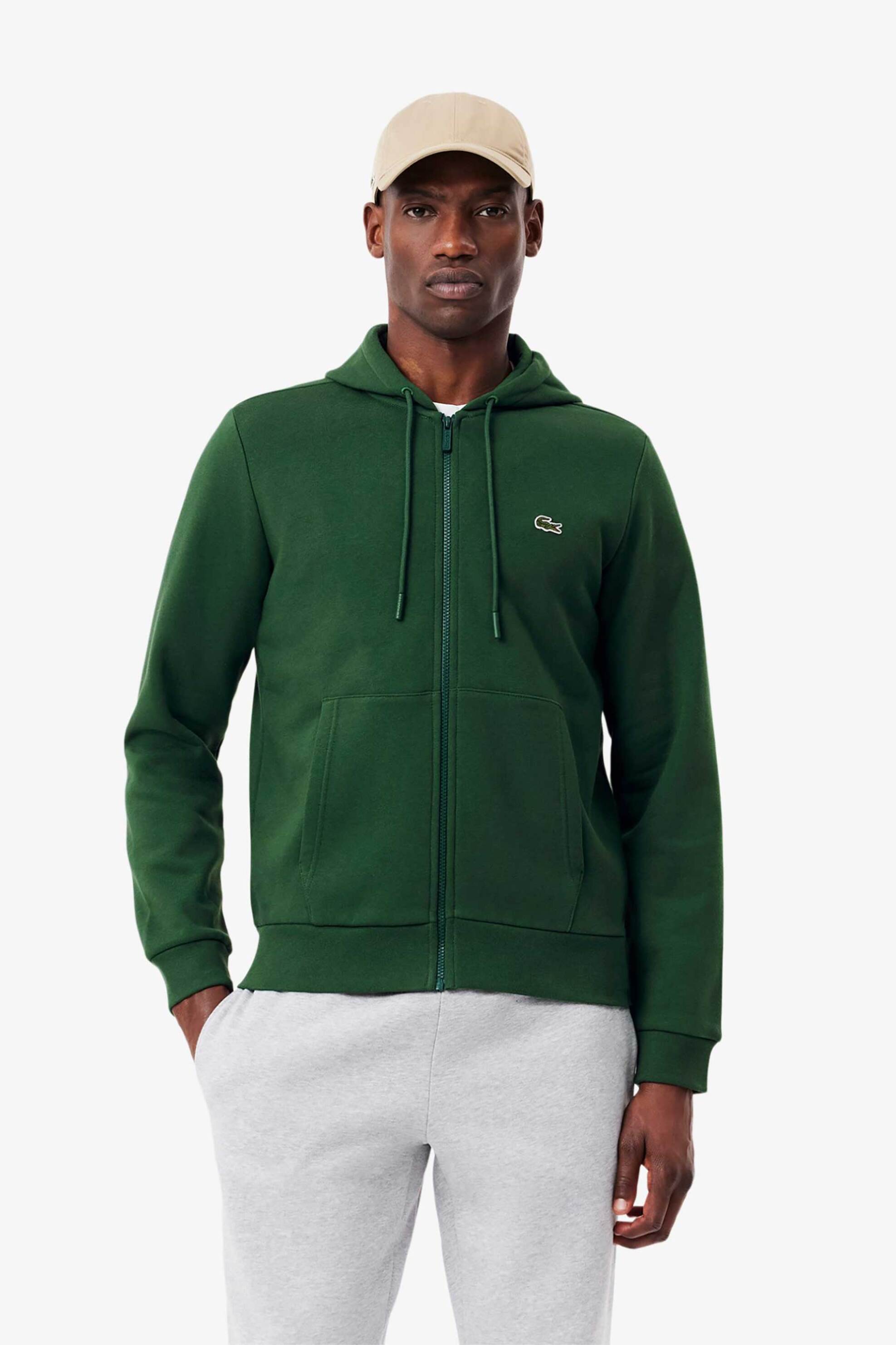 Lacoste ανδρική ζακέτα φούτερ με κουκούλα και κεντημένο λογότυπο Classic Fit - SH9626 Πράσινο Σκούρο