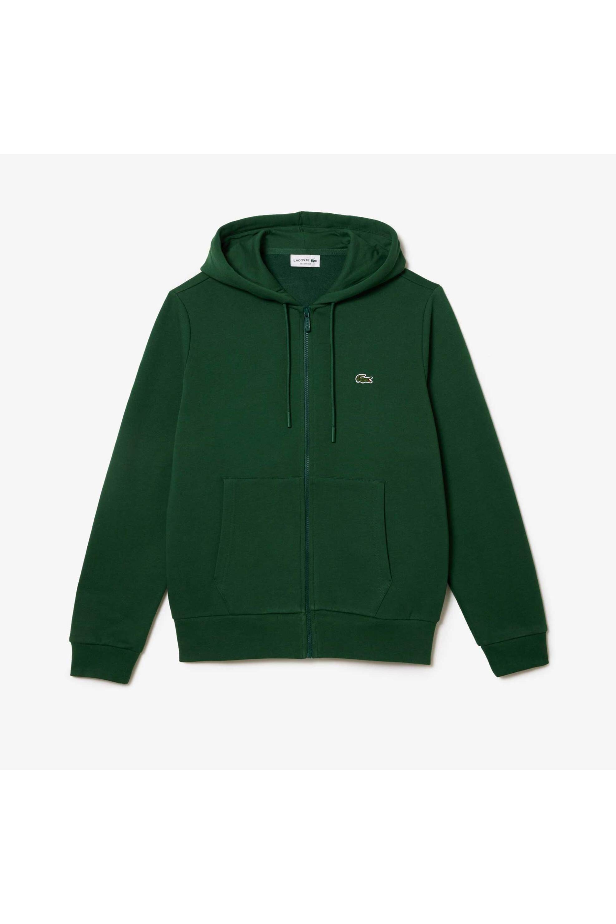 Lacoste Ανδρική Ζακέτα Φούτερ με Κουκούλα Και Κεντημένο Λογότυπο Classic Fit - Sh9626 Πράσινο Σκούρο