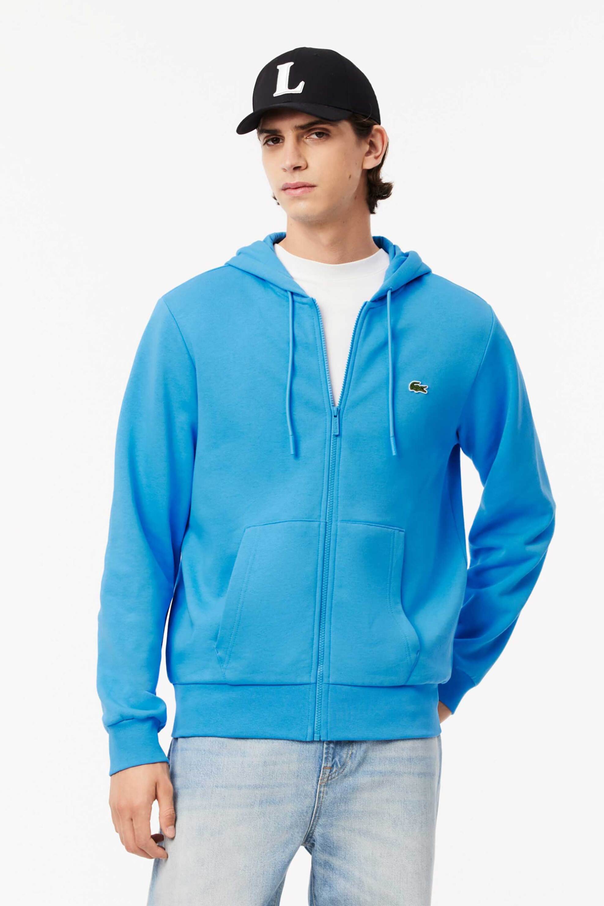 Lacoste ανδρική ζακέτα φούτερ με κουκούλα και κεντημένο λογότυπο Classic Fit - SH9626 Γαλάζιο