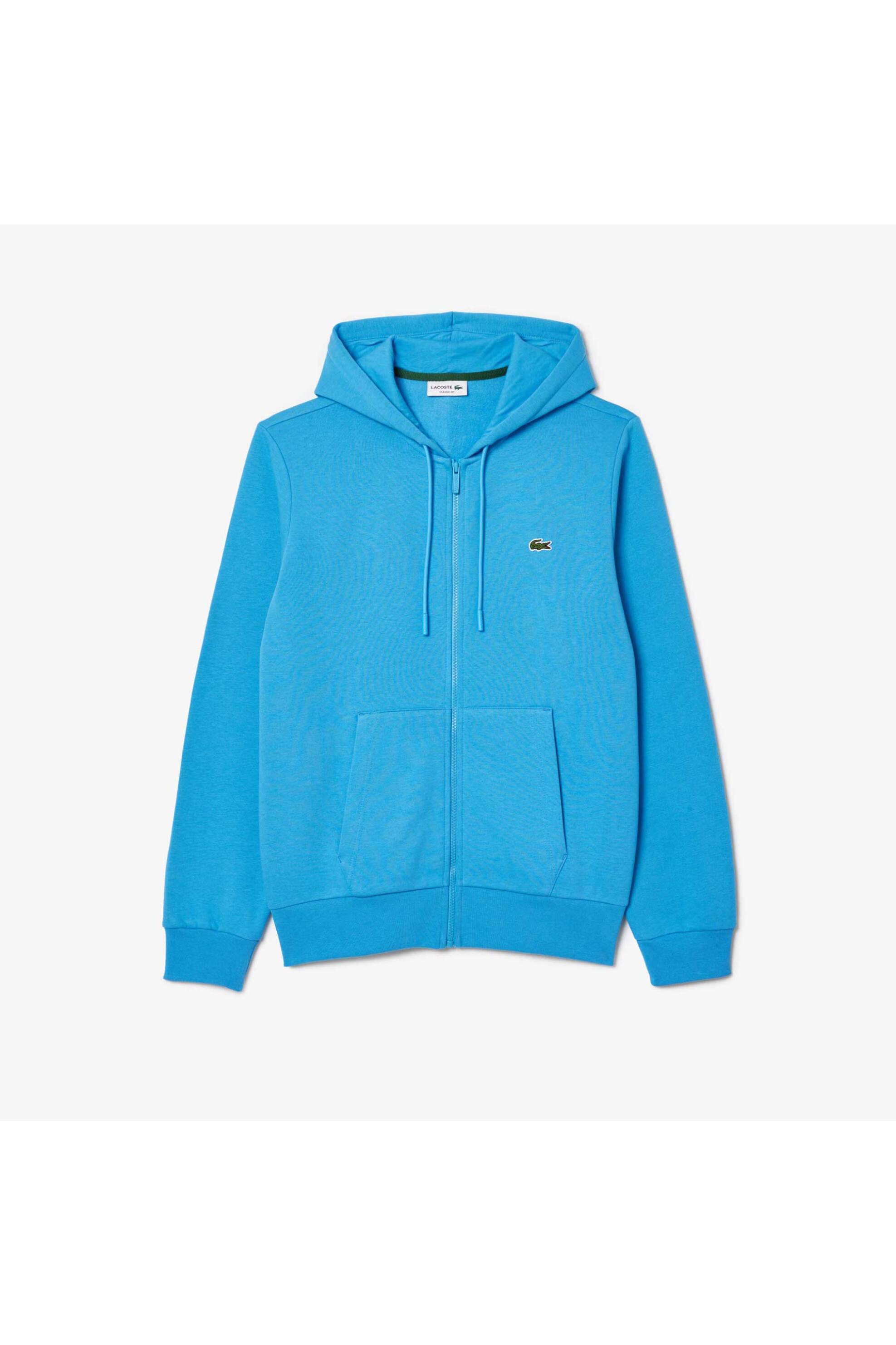 Lacoste Ανδρική Ζακέτα Φούτερ με Κουκούλα Και Κεντημένο Λογότυπο Classic Fit - Sh9626 Γαλάζιο