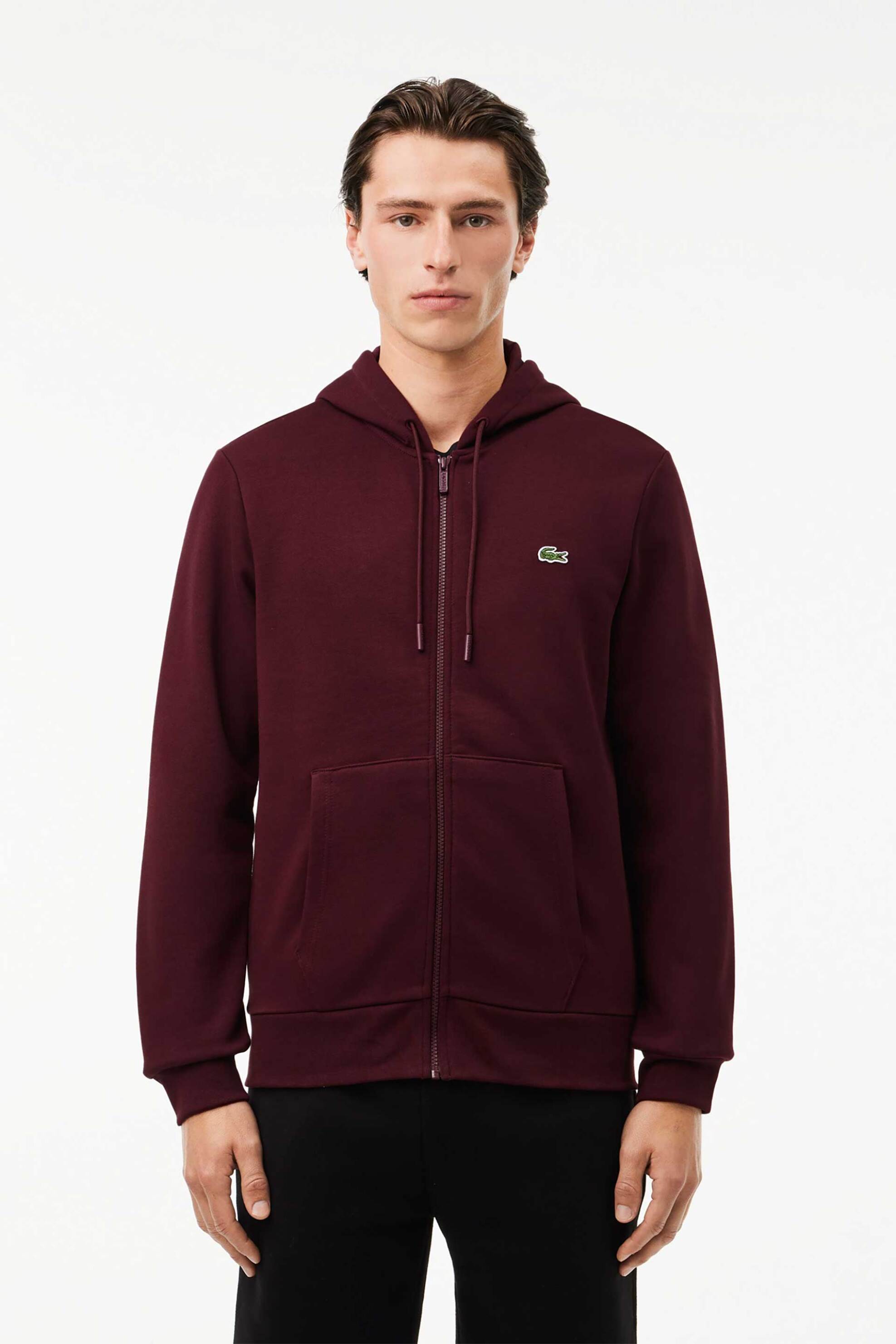 Lacoste ανδρική ζακέτα φούτερ με κουκούλα και κεντημένο λογότυπο Classic Fit - SH9626 Βυσσινί