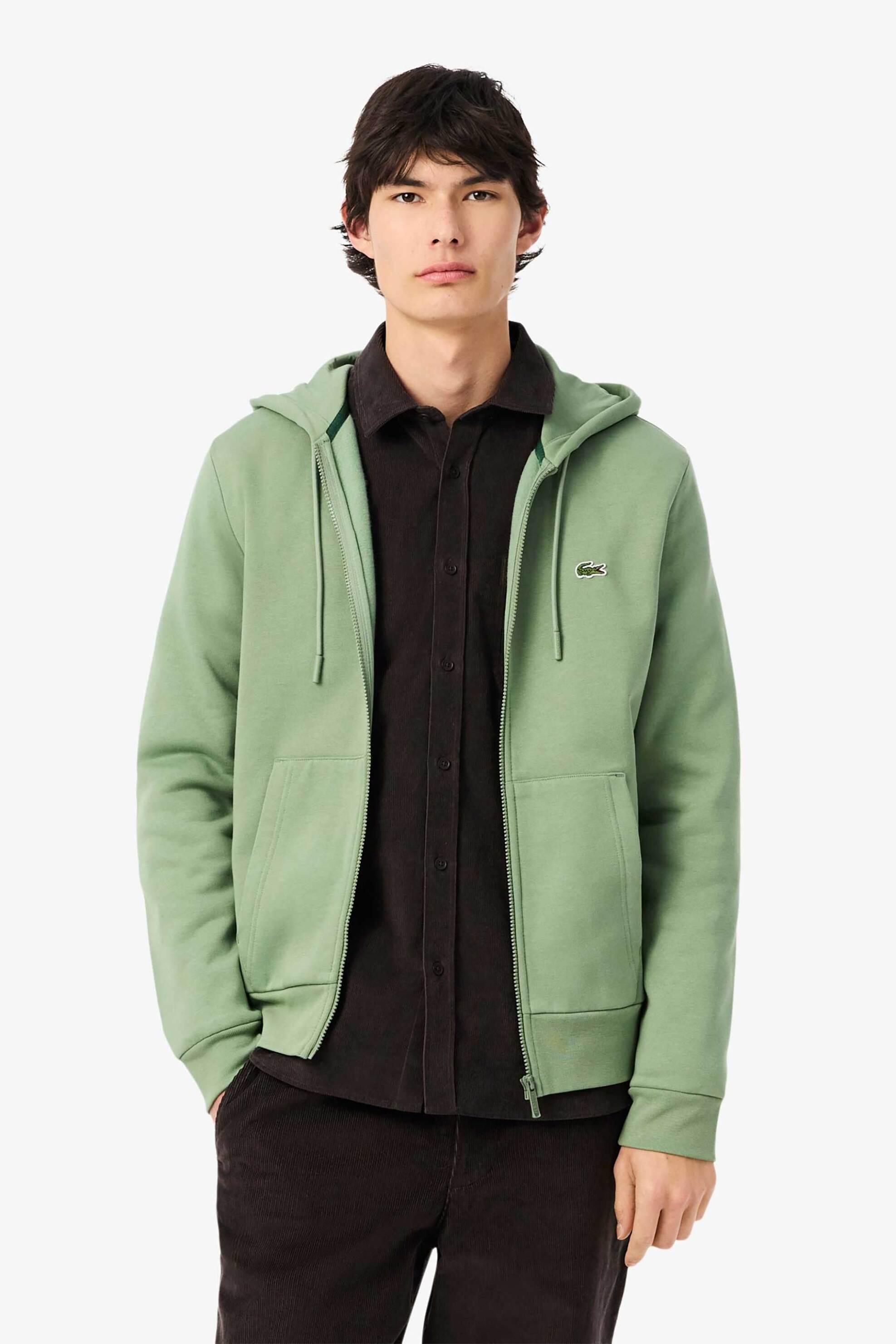 Lacoste ανδρική ζακέτα φούτερ με κουκούλα και κεντημένο λογότυπο Classic Fit - SH9626 Πράσινο Teal
