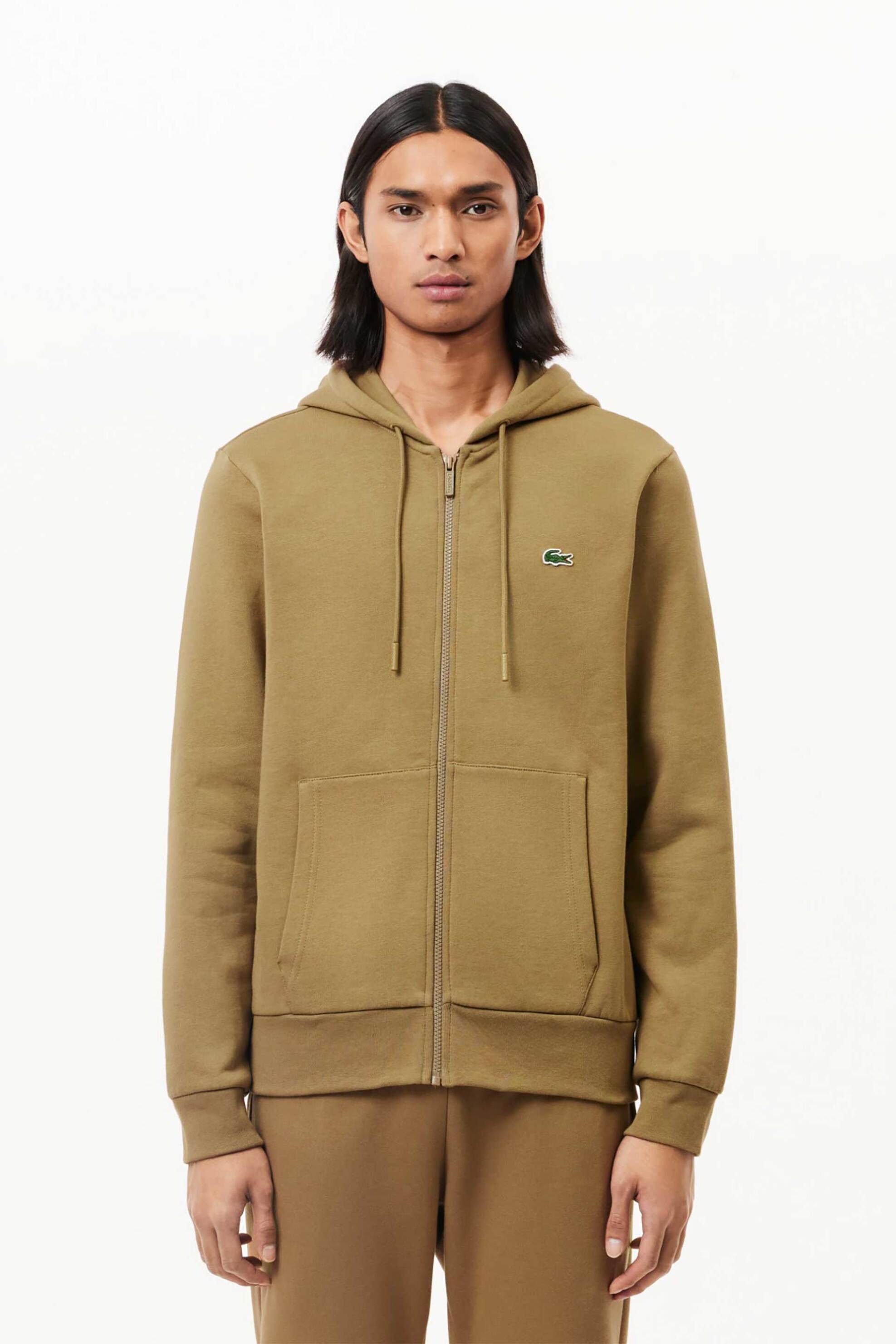 LACOSTE Lacoste ανδρική ζακέτα φούτερ με κουκούλα και κεντημένο λογότυπο Classic Fit - SH9626 Καφέ