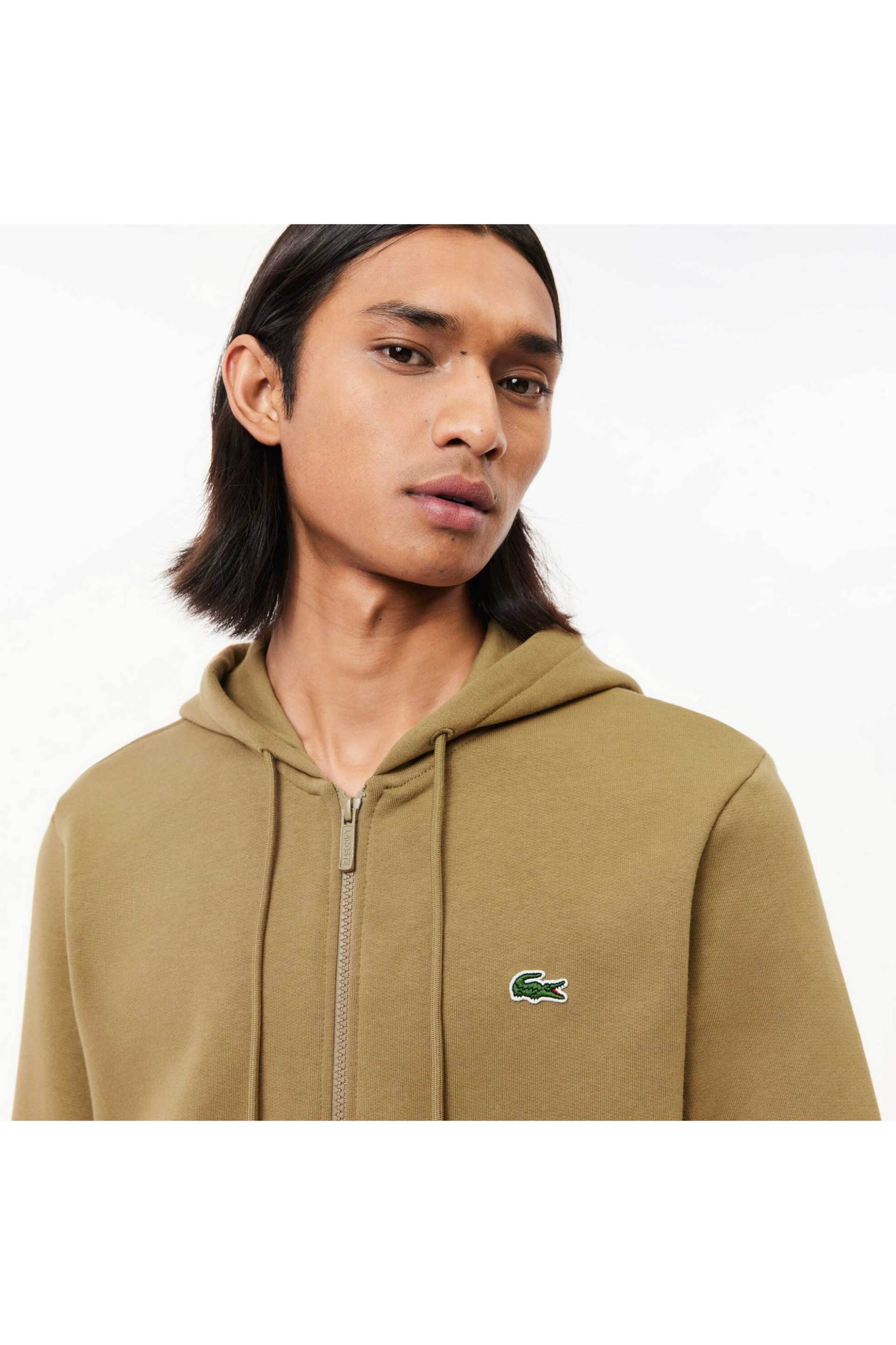 Lacoste ανδρική ζακέτα φούτερ με κουκούλα και κεντημένο λογότυπο Classic Fit - SH9626 Καφέ Ανοιχτό φωτογραφία