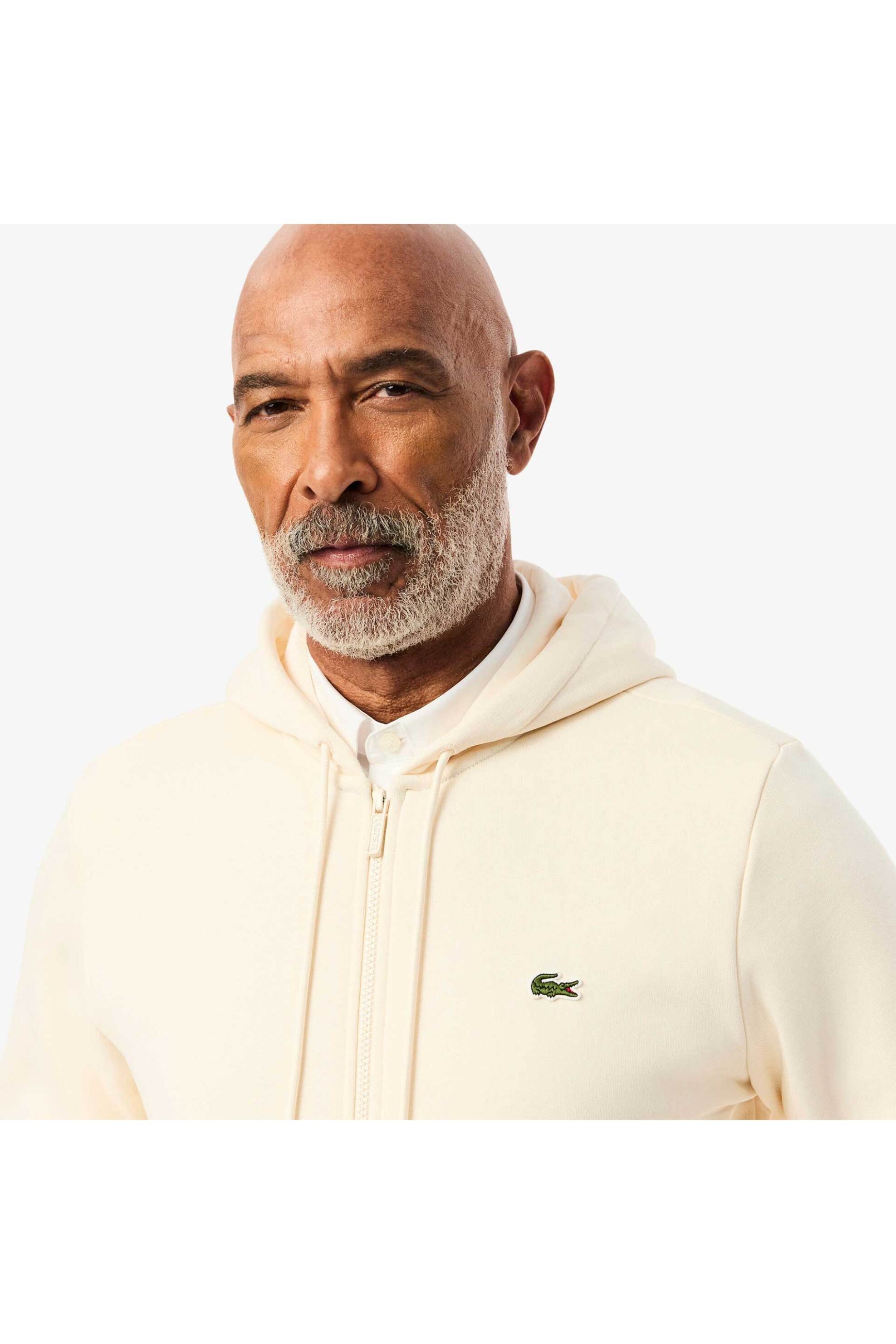Lacoste ανδρική ζακέτα φούτερ με κουκούλα και κεντημένο λογότυπο Classic Fit - SH9626 Εκρού φωτογραφία