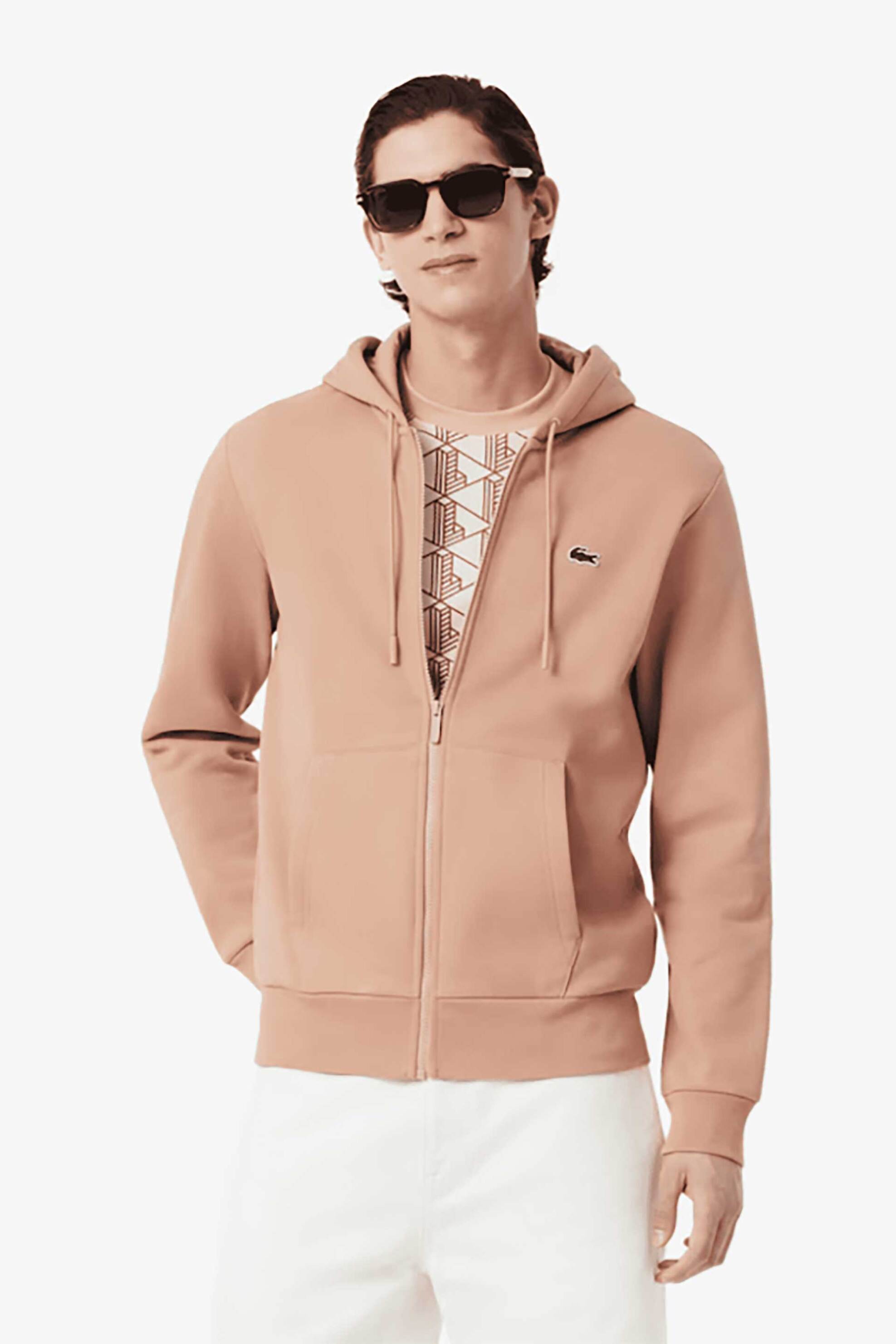 LACOSTE Lacoste ανδρική ζακέτα φούτερ με κουκούλα και κεντημένο λογότυπο Classic Fit - SH9809-00 Σομόν