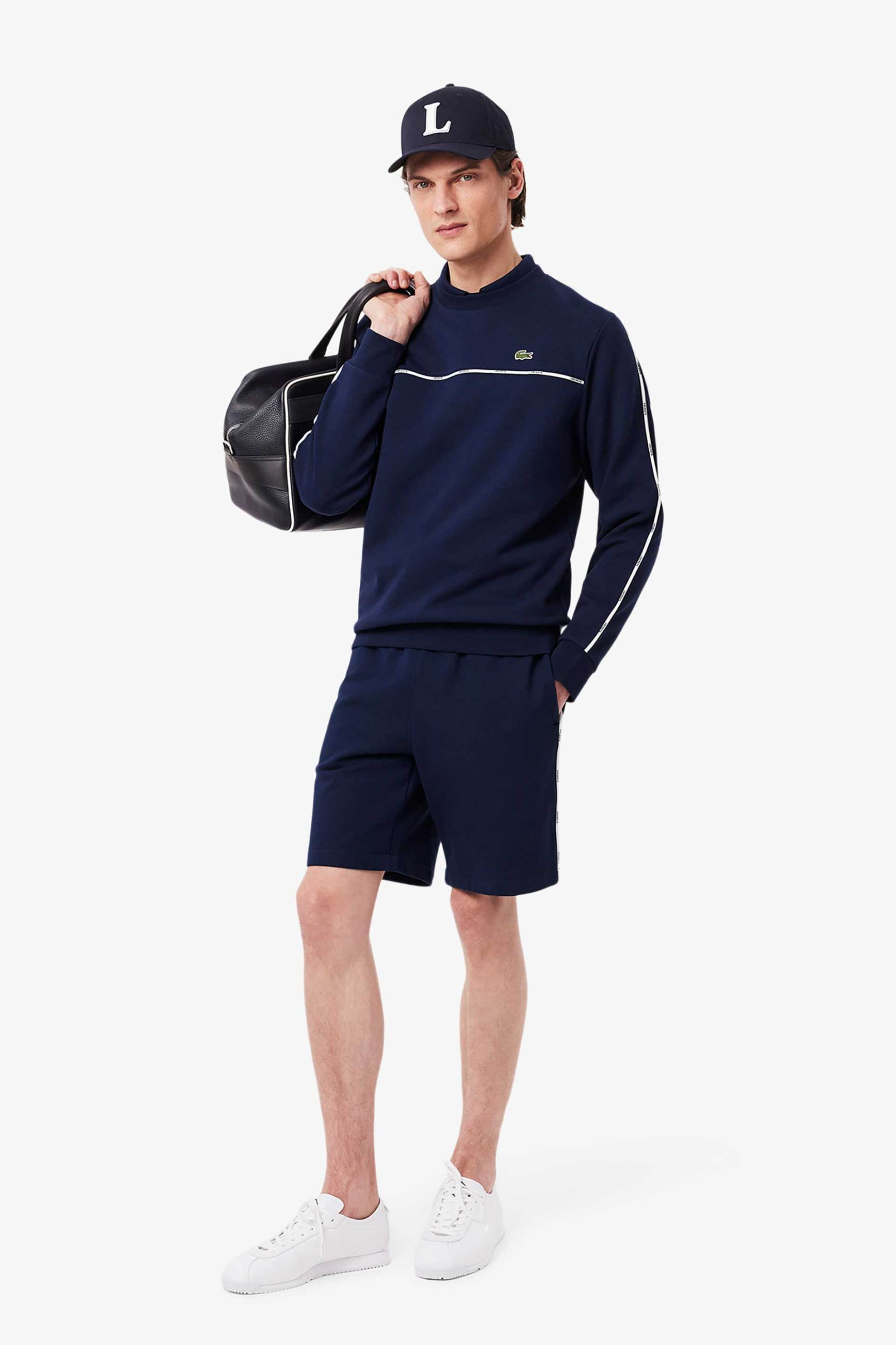 Lacoste ανδρική μπλούζα φούτερ με contrast ρίγα με logo tape και κεντημένο λογότυπο Classic Fit - SH9818-00 Μπλε Σκούρο φωτογραφία