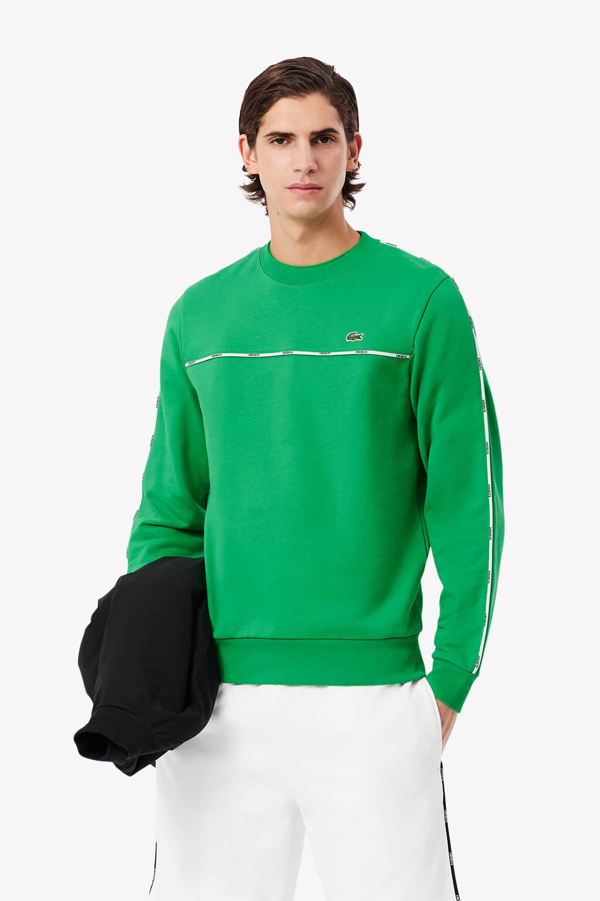 Lacoste ανδρική μπλούζα φούτερ με contrast ρίγα με logo tape και κεντημένο λογότυπο Classic Fit - SH9818-00 Πράσινο