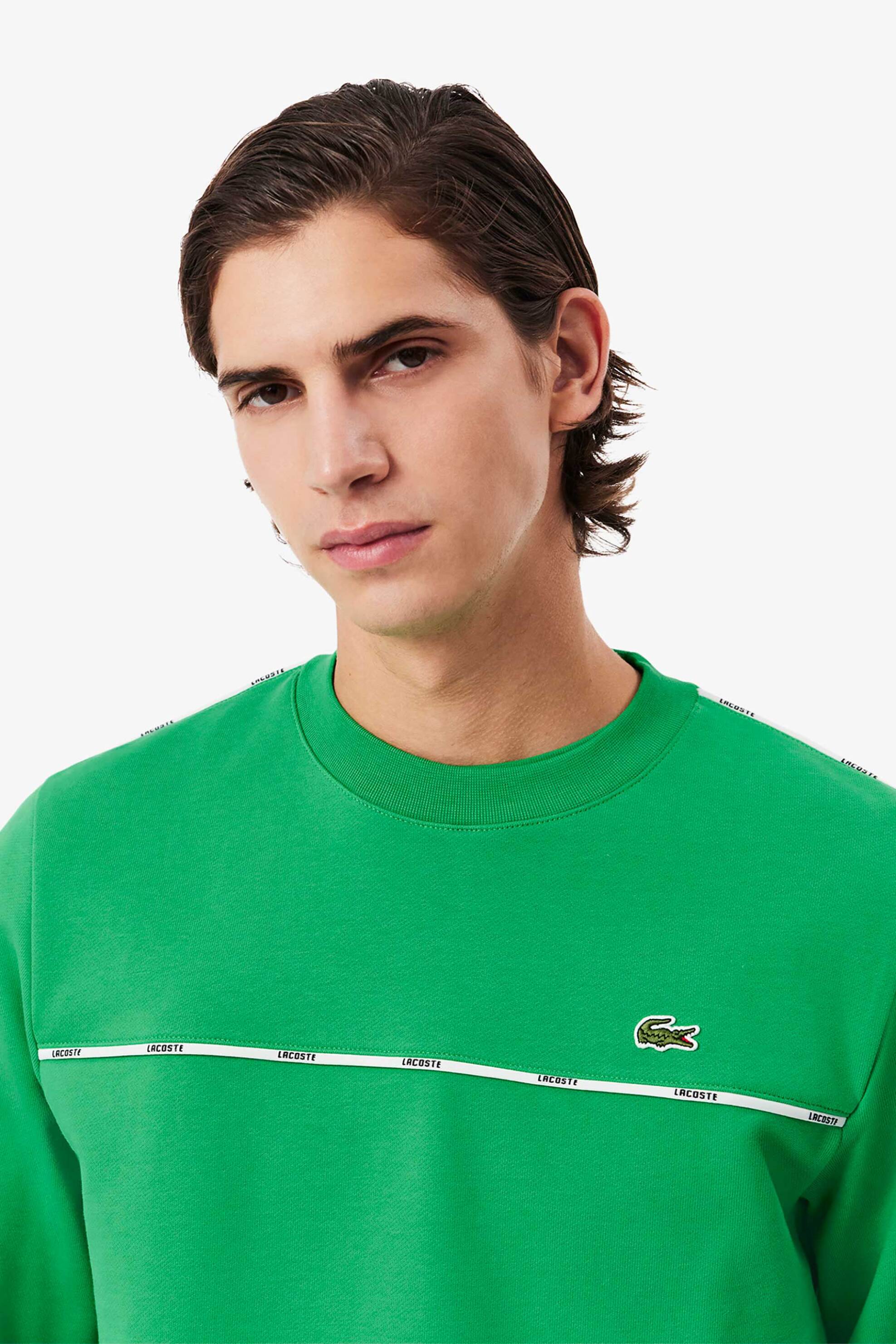 Lacoste ανδρική μπλούζα φούτερ με contrast ρίγα με logo tape και κεντημένο λογότυπο Classic Fit - SH9818-00 Πράσινο φωτογραφία