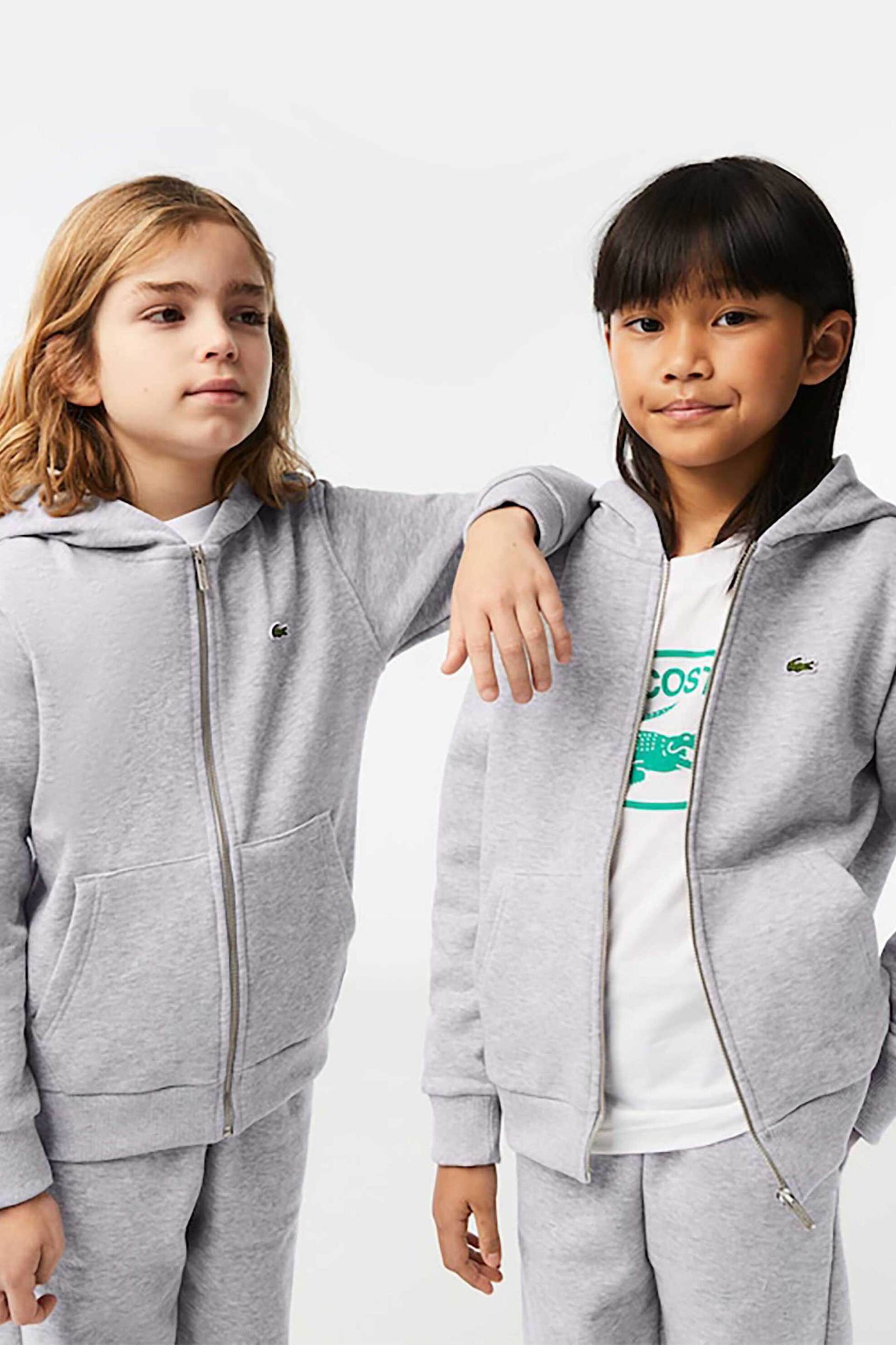 LACOSTE Lacoste παιδική ζακέτα φούτερ μονόχρωμη με κουκούλα και κεντημένο λογότυπο - SJ9723 Γκρι