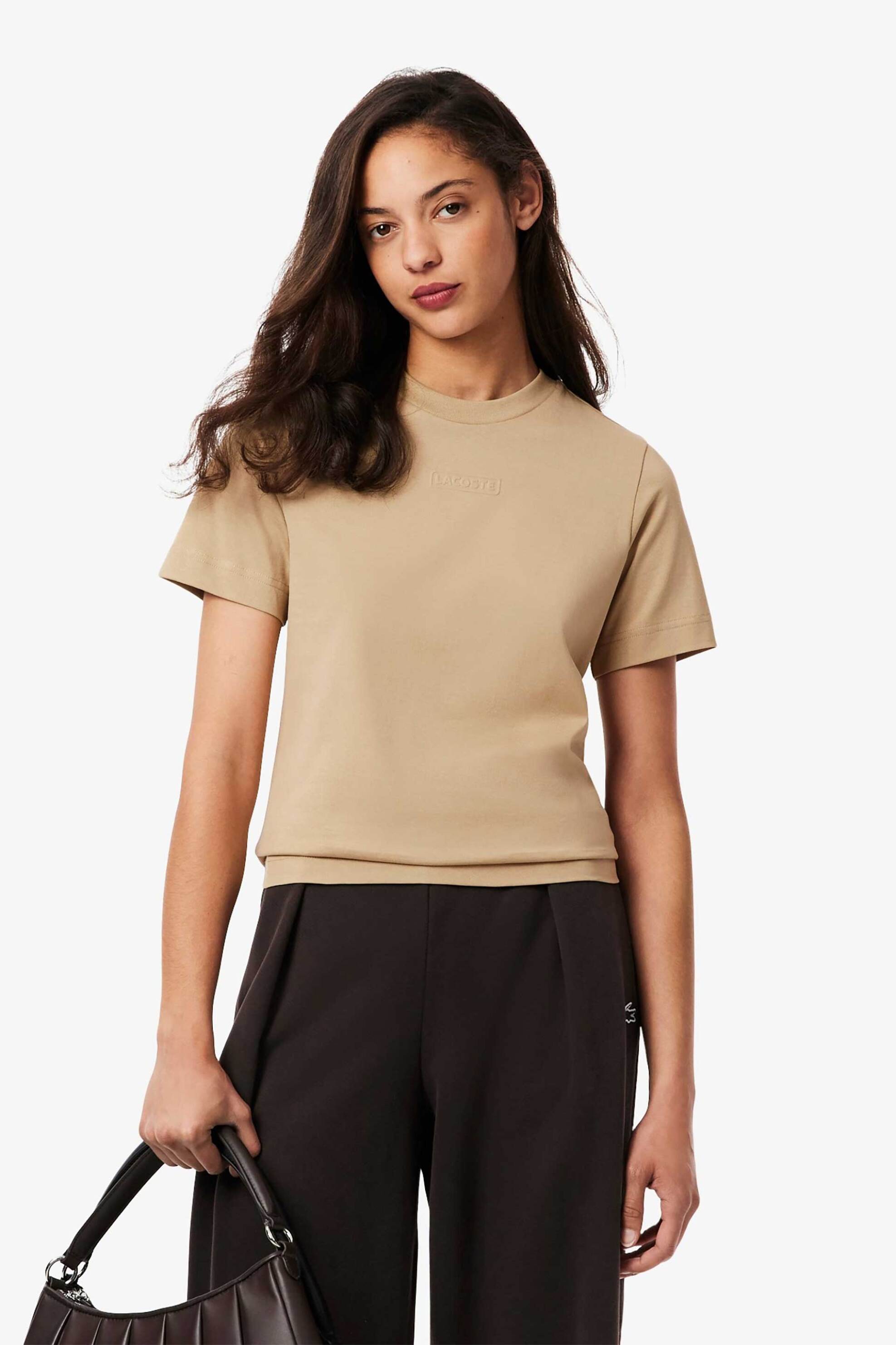 LACOSTE Lacoste γυναικείο T-shirt με ανάγλυφο λογότυπο Regular Fit - TF0355-00 Μπεζ