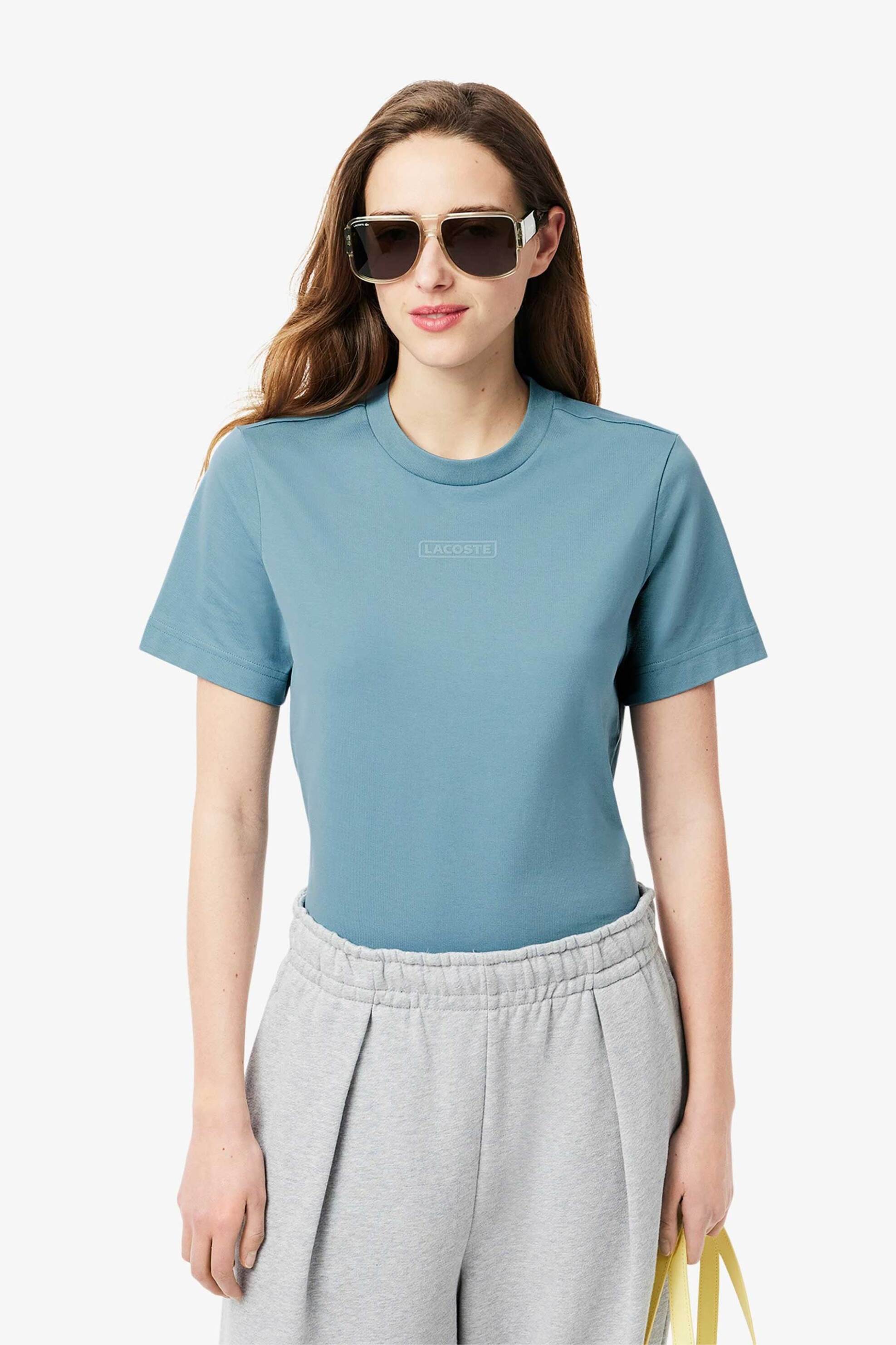 Lacoste γυναικείο T-shirt με ανάγλυφο λογότυπο Regular Fit - TF0355-00 Μπλε Ανοιχτό
