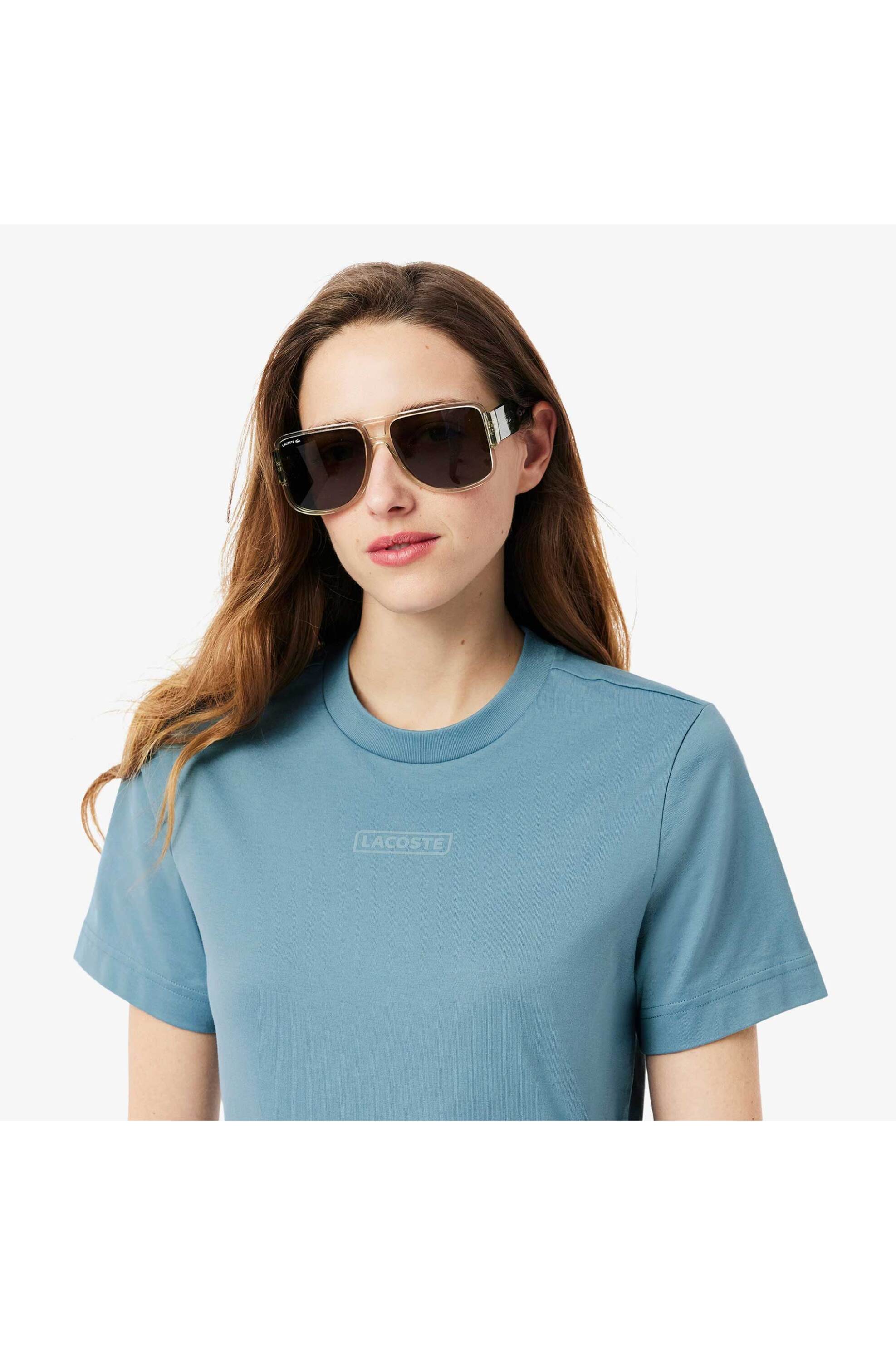 Lacoste γυναικείο T-shirt με ανάγλυφο λογότυπο Regular Fit - TF0355-00 Μπλε Ανοιχτό