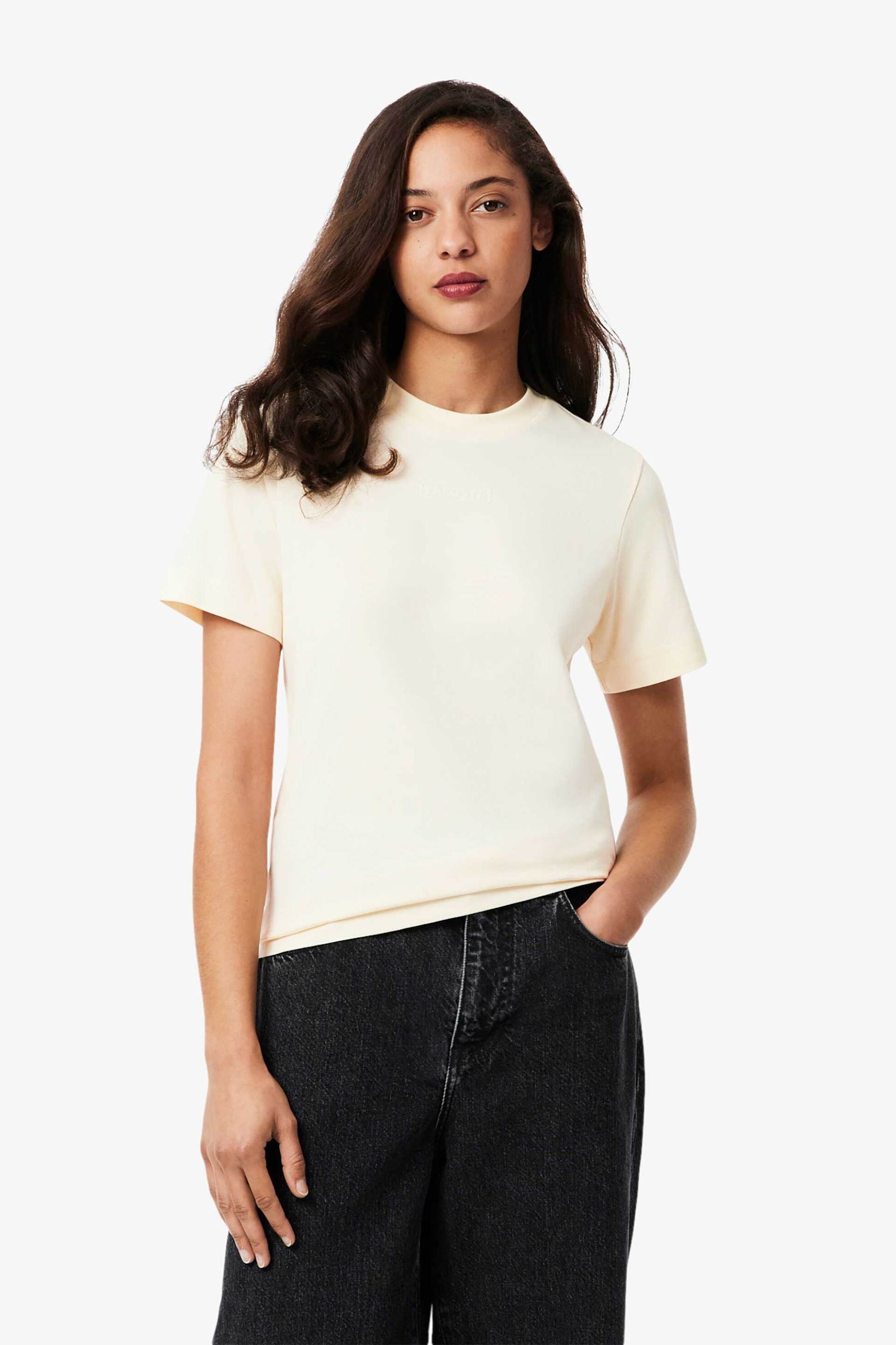 LACOSTE Lacoste γυναικείο T-shirt με ανάγλυφο λογότυπο Regular Fit - TF0355-00 Εκρού