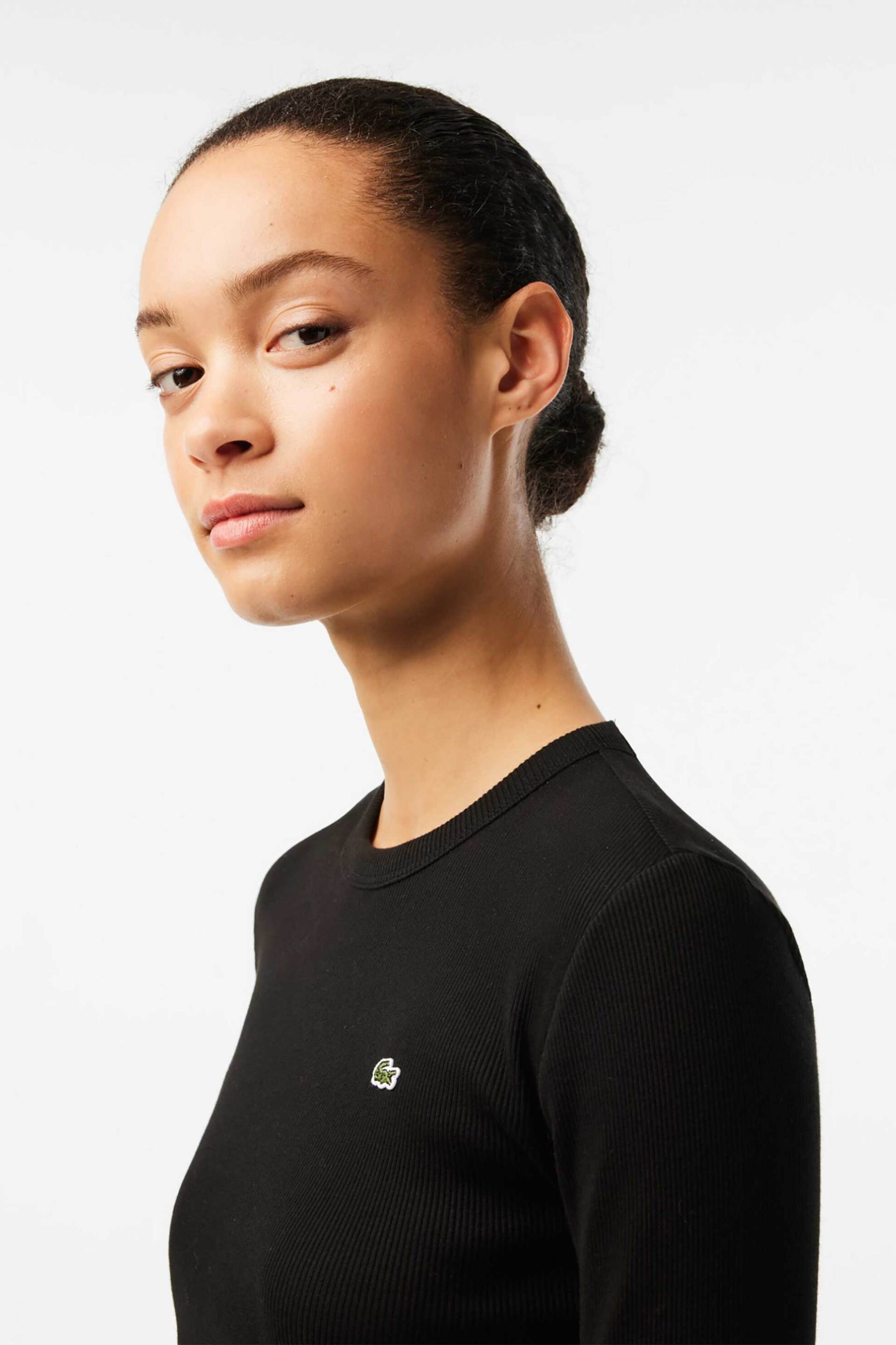 Lacoste γυναικεία μπλούζα ribbed με κεντημένο λογότυπο Slim Fit - TF1692 Μαύρο φωτογραφία